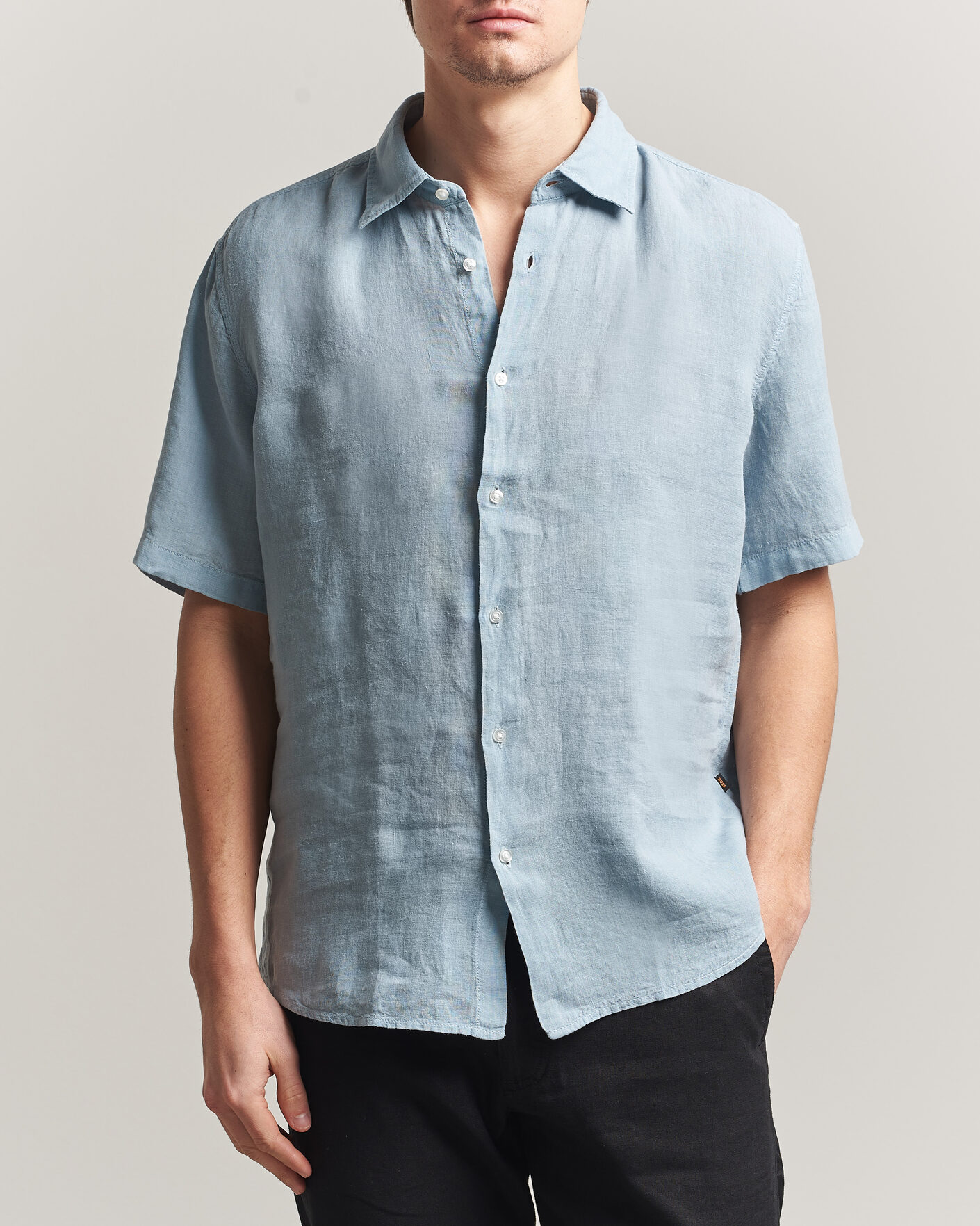 Herren | Hemden | BOSS ORANGE | Rash Linen Short Sleeve Shirt Light Blue