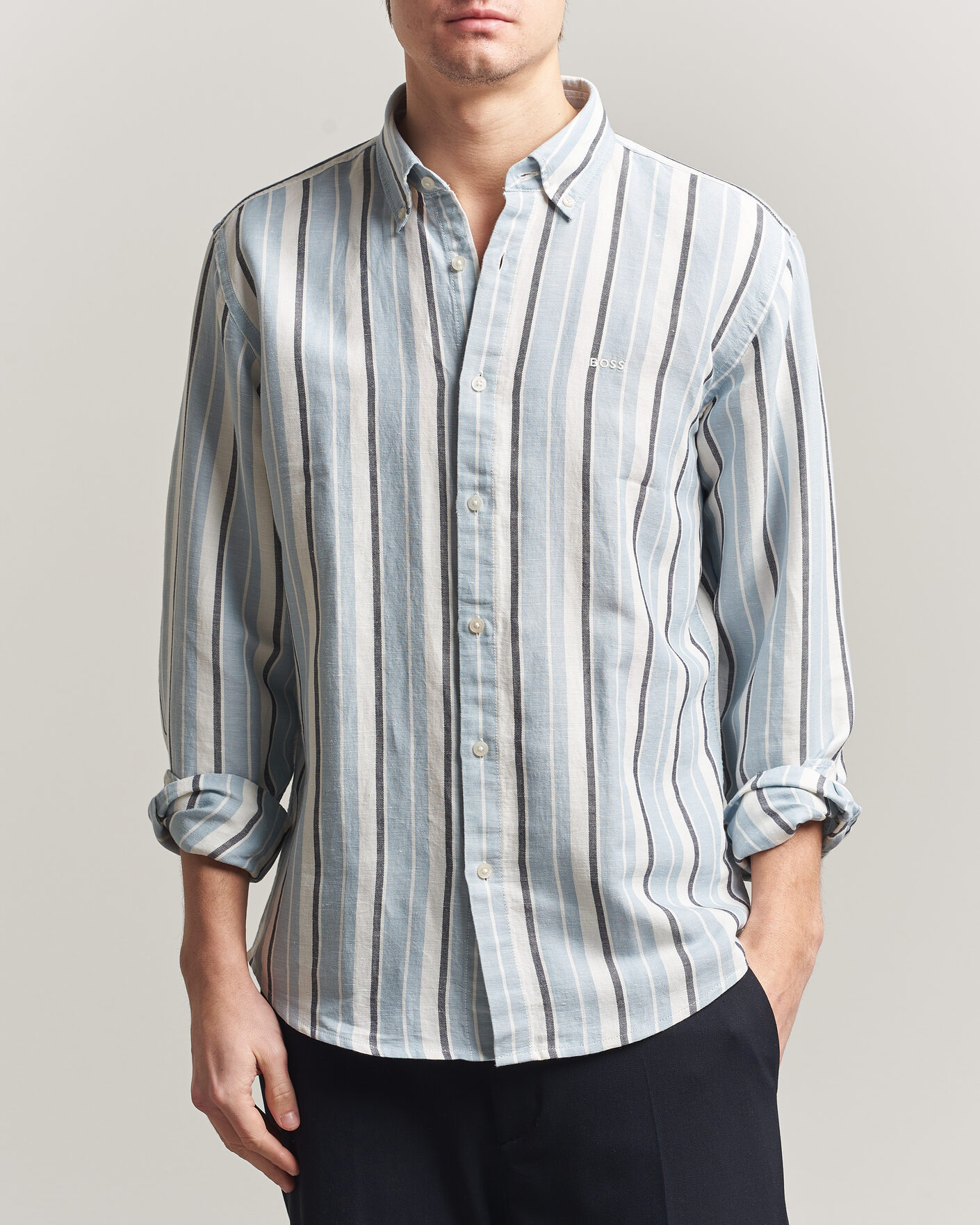 Herren | Hemden | BOSS ORANGE | Ricoplus Linen/Cotton Striped Shirt Light Blue