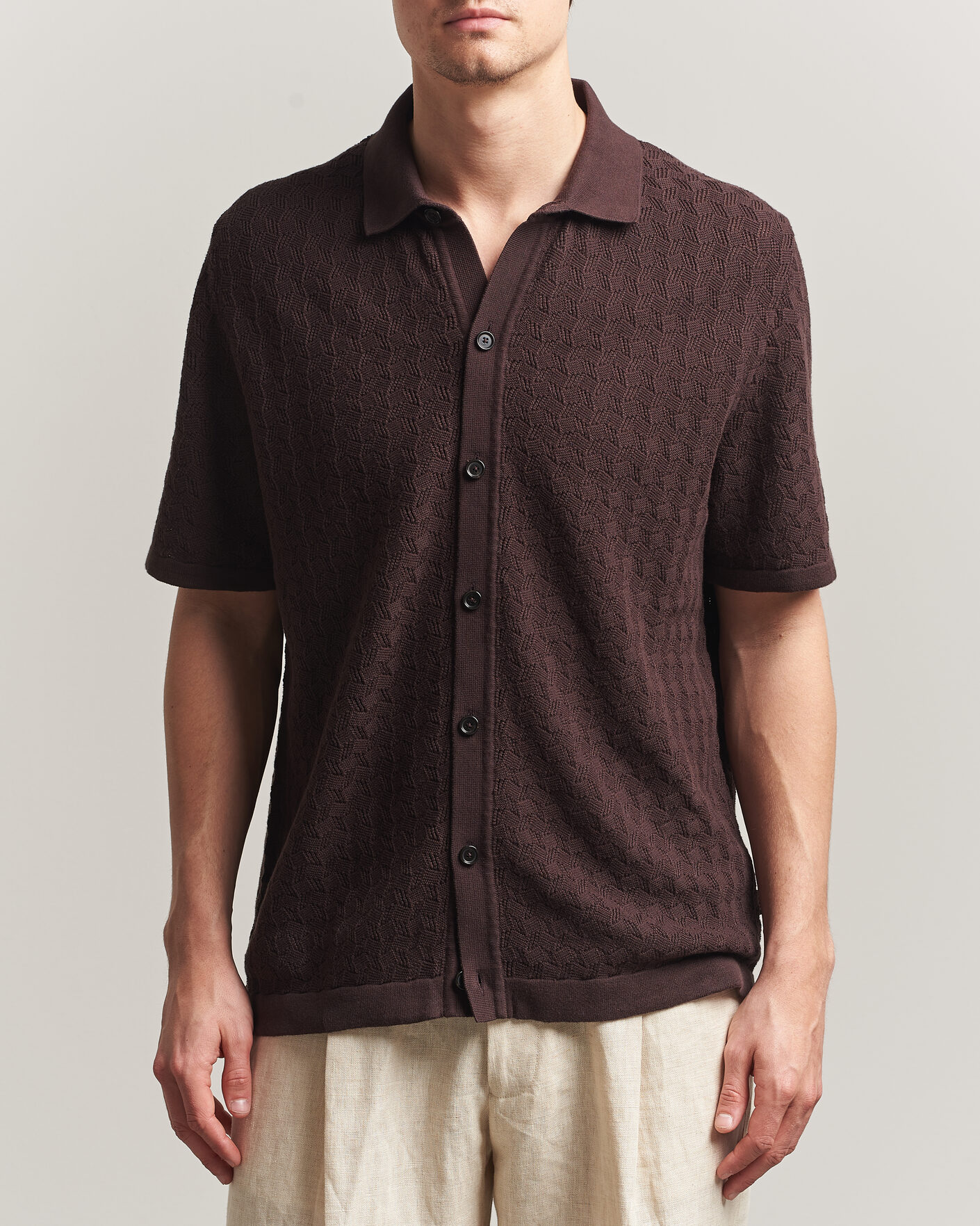 Herren | Hemden | BOSS BLACK | Nappo Knitted Short Sleeve Shirt Dark Brown