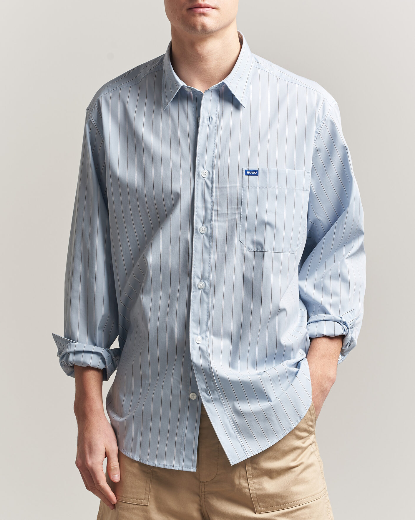 Herren | Hemden | HUGO | Ebalto Striped Cotton Shirt Open Blue