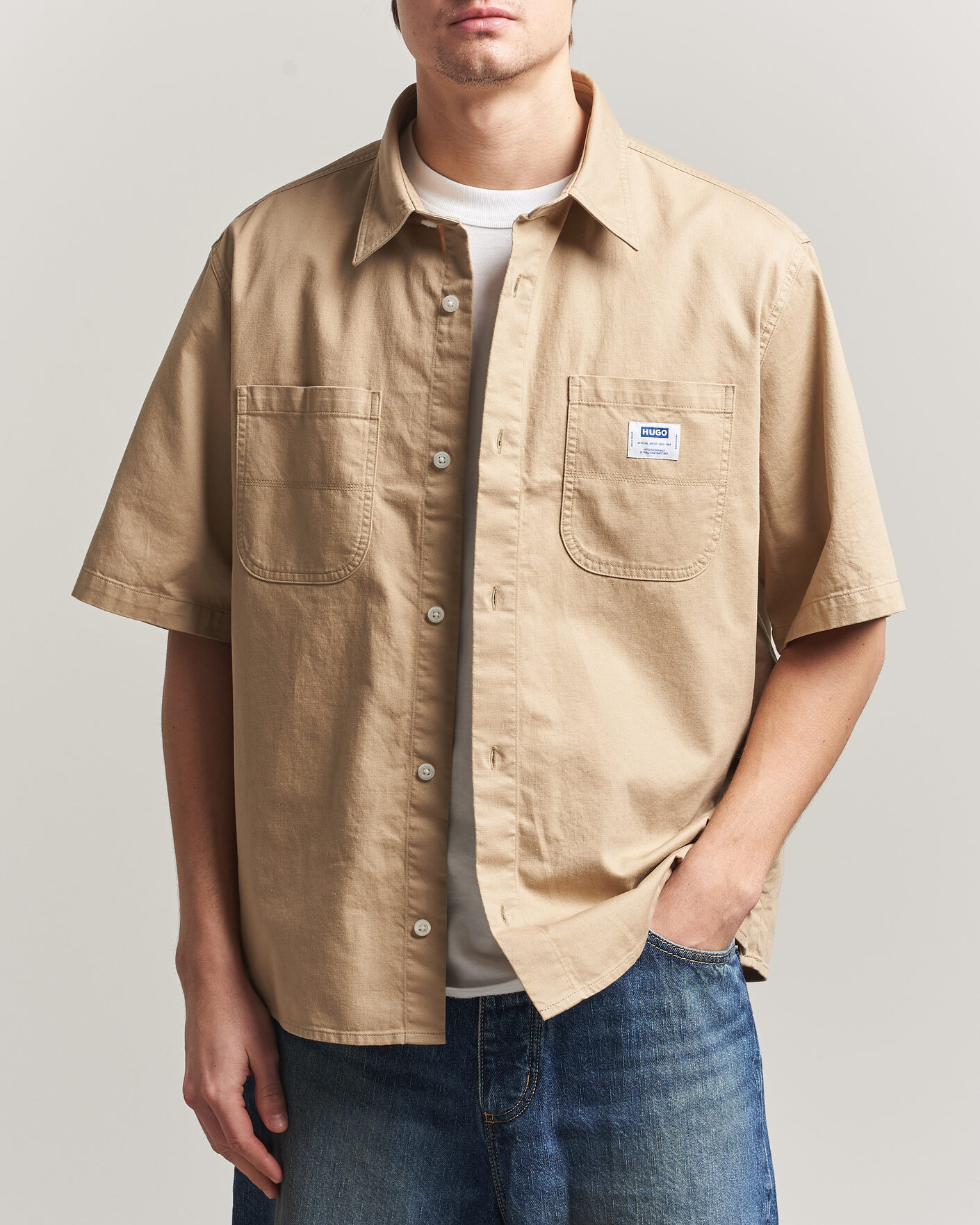Herren | Hemden | HUGO | Ebwin Workwear Short Sleeve Shirt Medium Beige