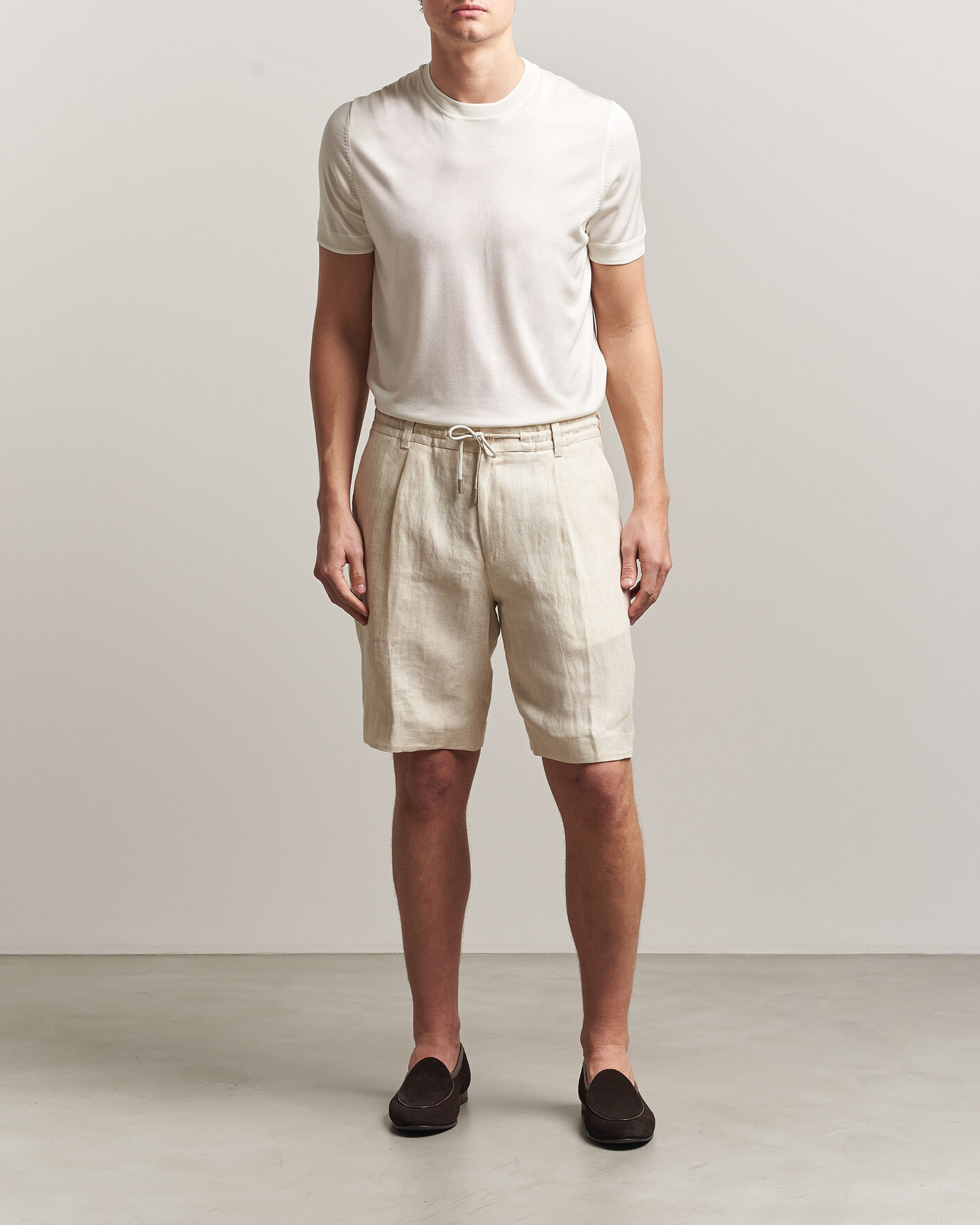 Herren | Shorts | BOSS CAMEL | Peet Linen Drawstring Shorts Open White