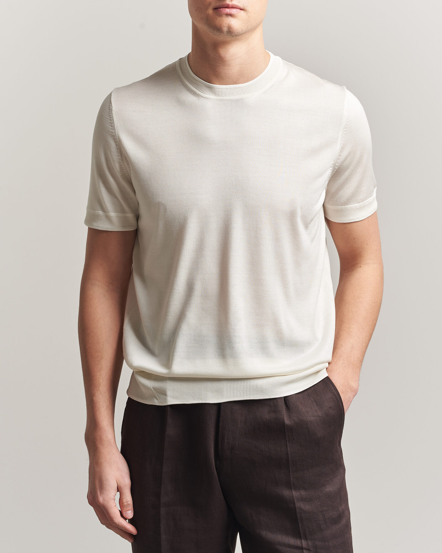 Herren | T-Shirts | BOSS CAMEL | Nottano Silk Knitted T-Shirt Open White