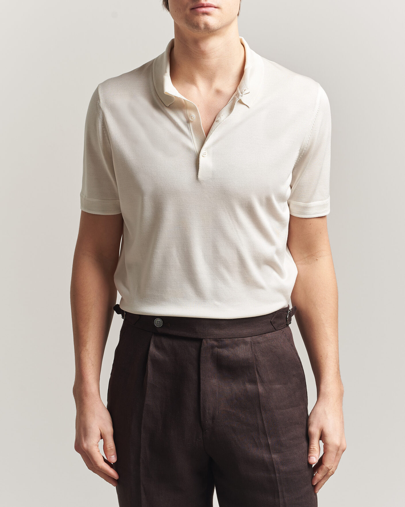 Herren | Poloshirts | BOSS CAMEL | Novo Silk Knitted Polo Open White
