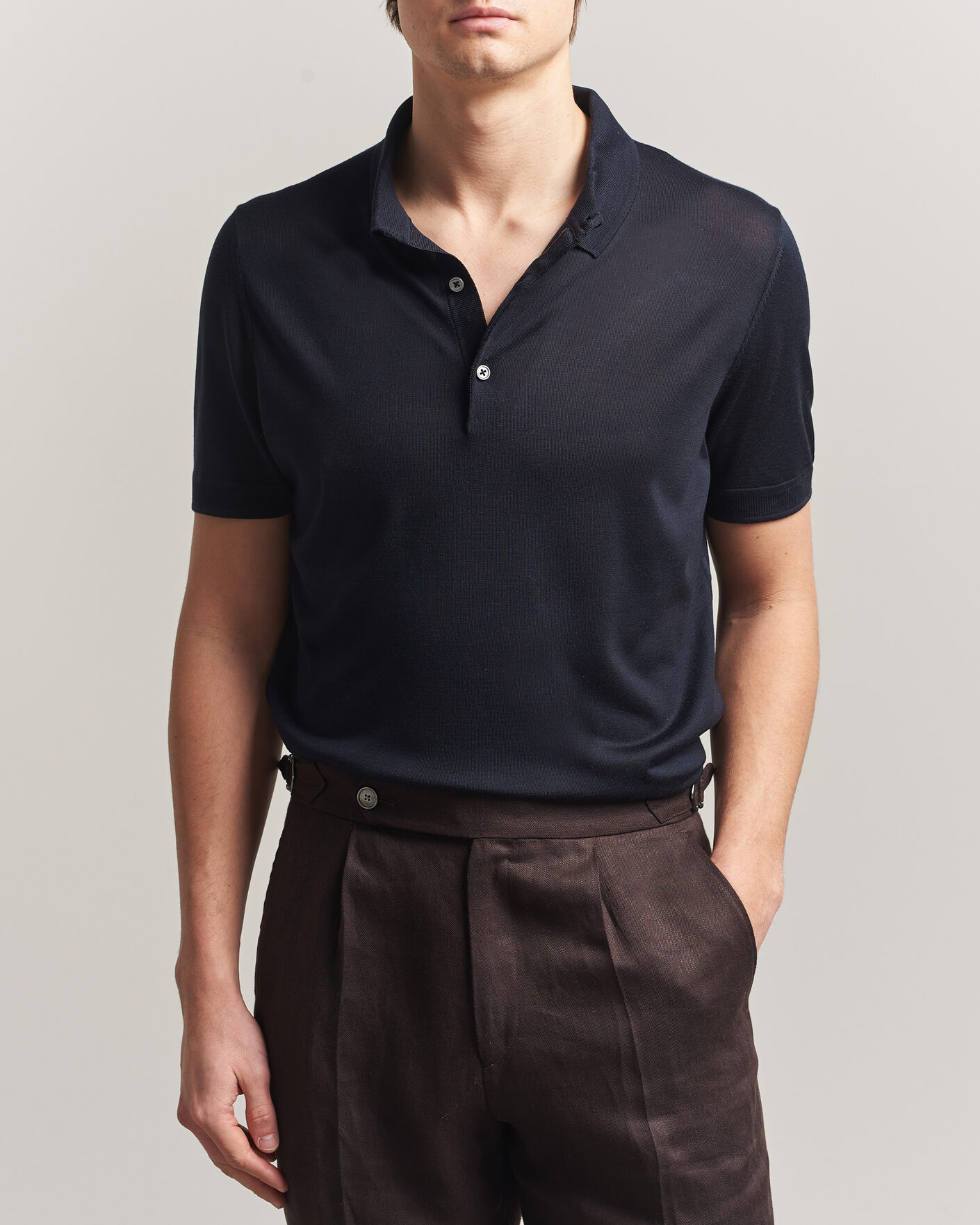 Herren | Poloshirts | BOSS CAMEL | Novo Silk Knitted Polo Dark Blue