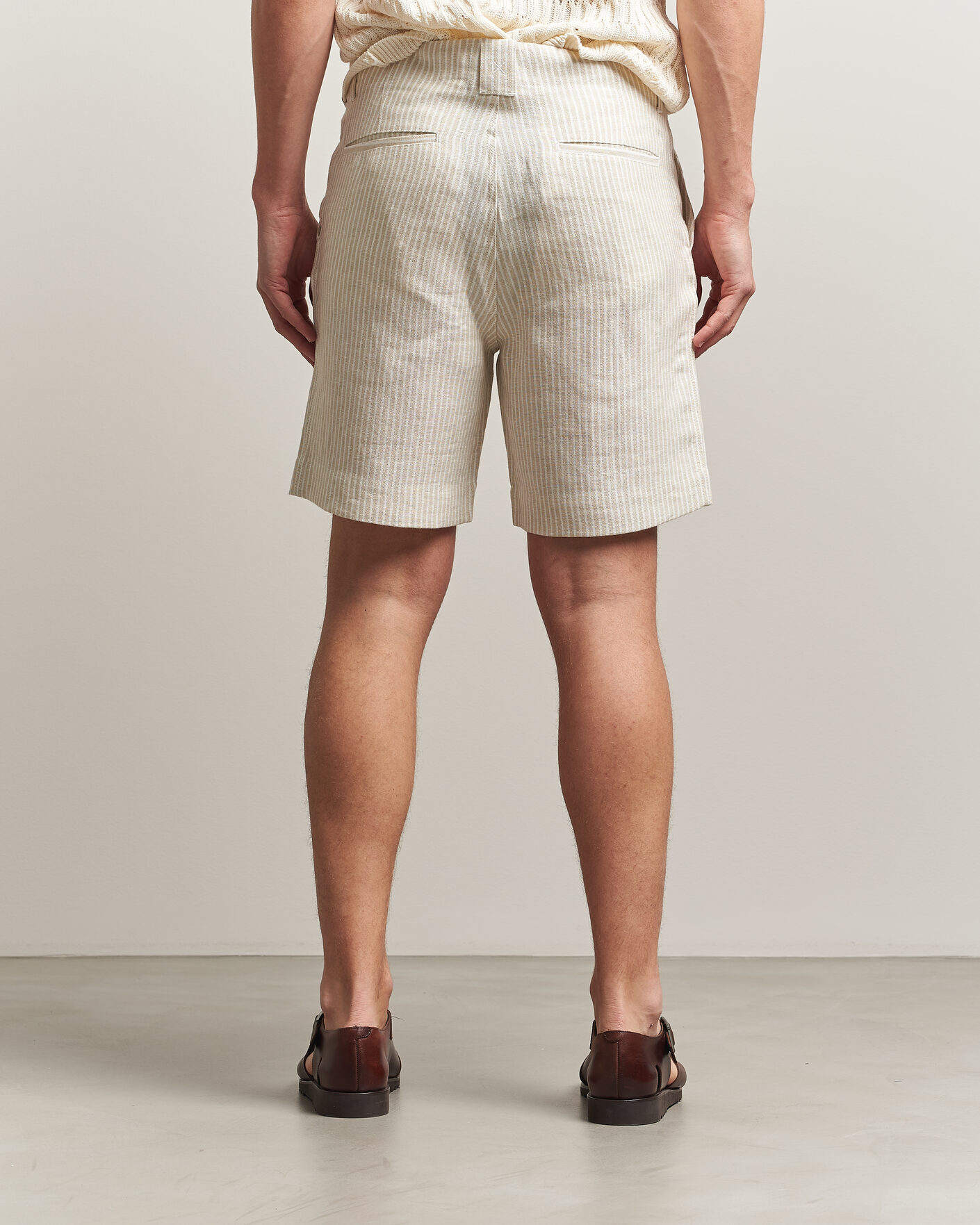 Herren | Hemden | Peregrine | Windsor Linen Shorts Beige Stripe