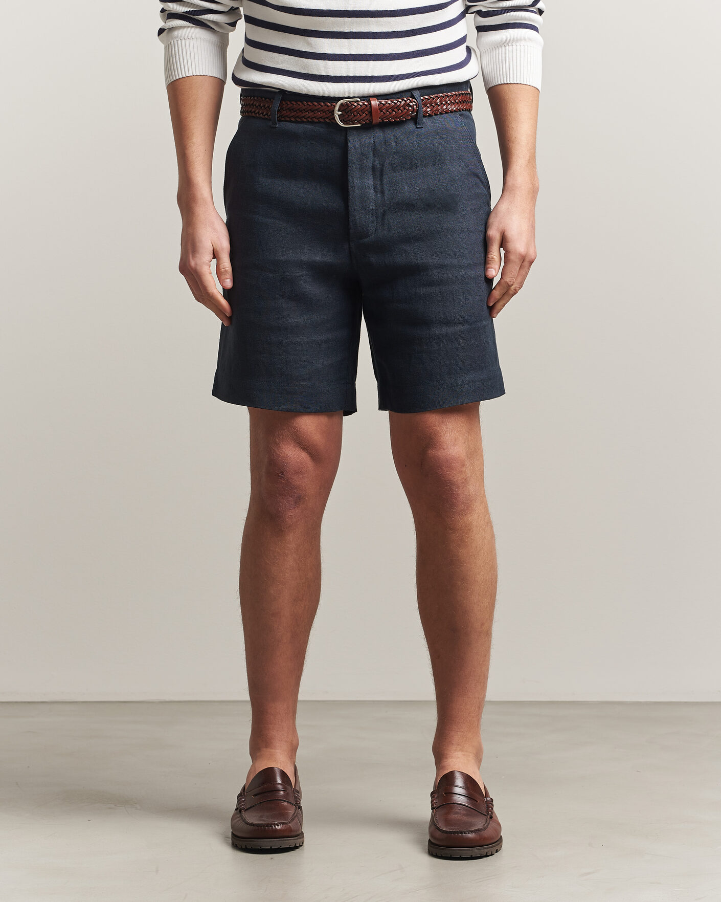 Herren | Shorts | Peregrine | Windsor Linen Shorts Navy Stripe