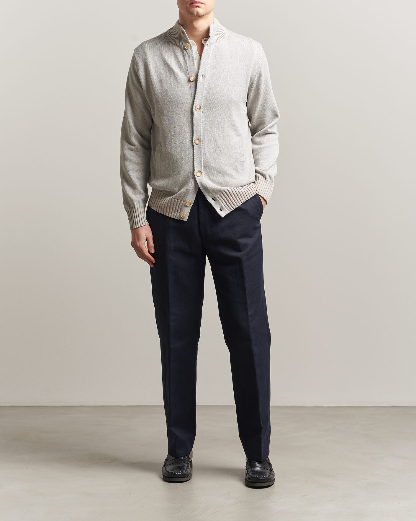 Herren | Pullover | Morgano | Cotton/Cashmere Knitted Cardigan Light Grey