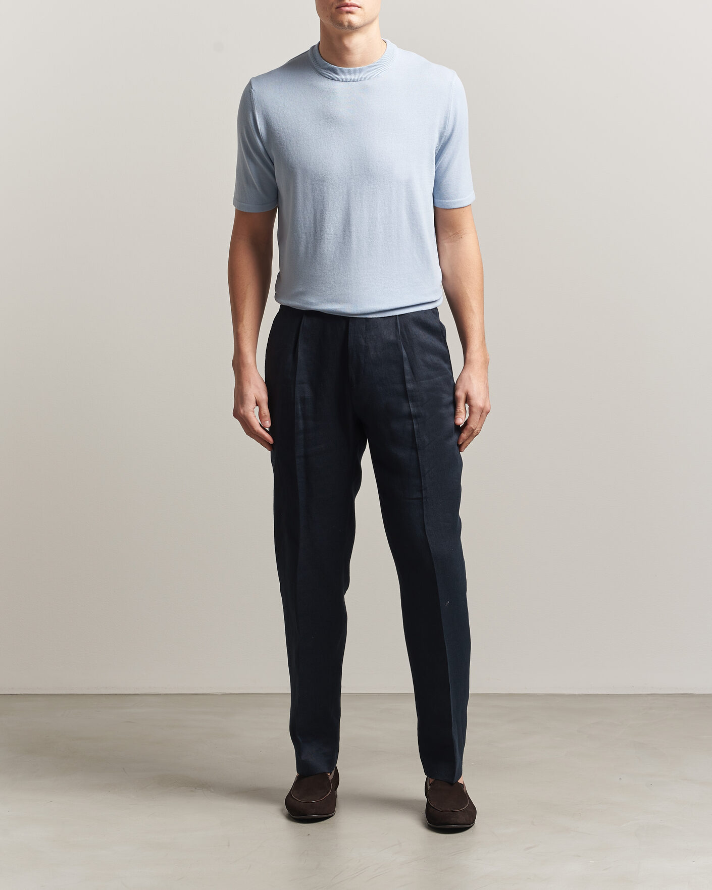 Herren | T-Shirts | Morgano | Knitted Cotton Crepe T-Shirt Light Blue