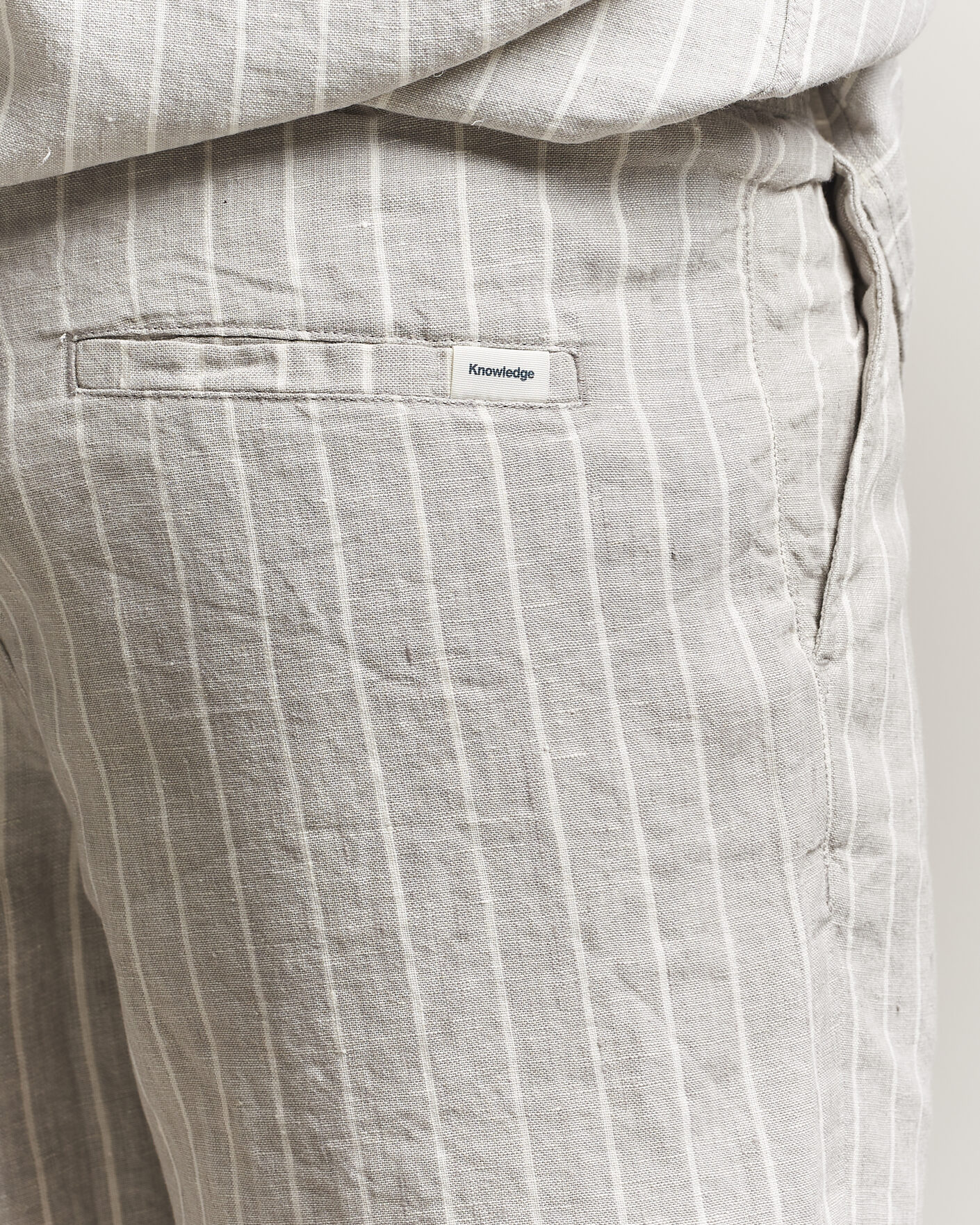 Herren | Shorts | KnowledgeCotton Apparel | Striped Loose Linen Shorts Grey