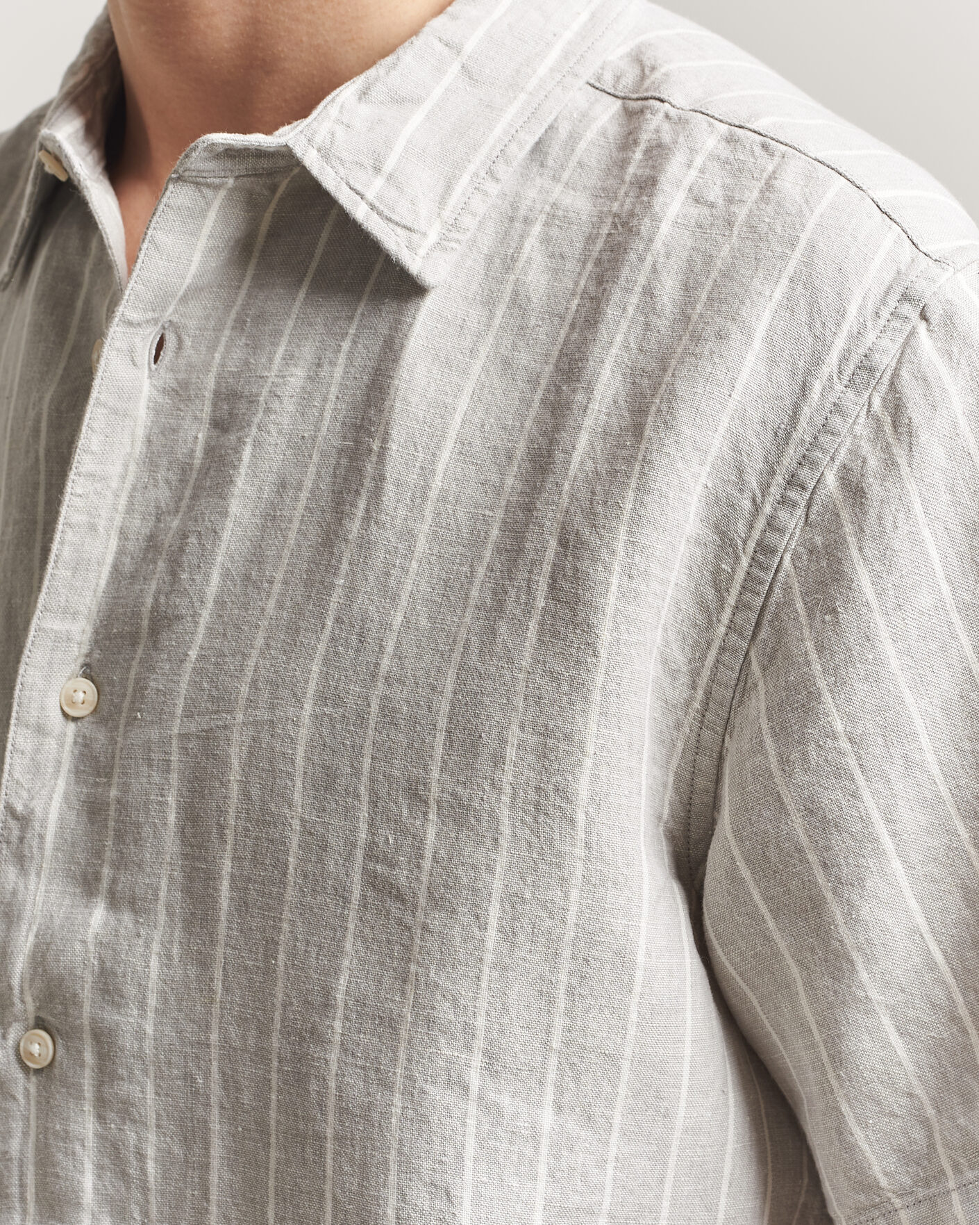 Herren | Hemden | KnowledgeCotton Apparel | Striped Linen Resort Shirt Grey