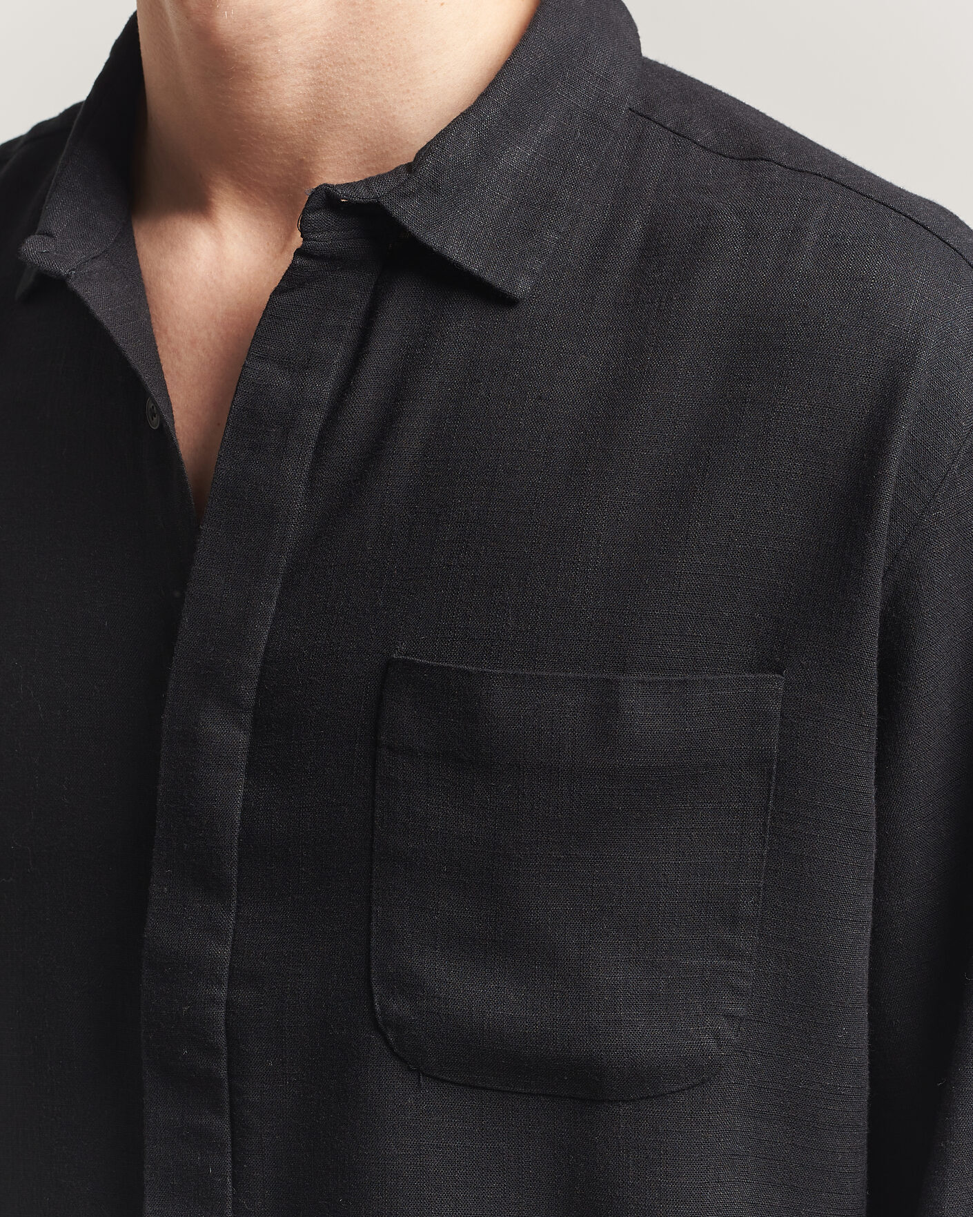 Herren | Hemden | KnowledgeCotton Apparel | Linen/Lycell Relaxed Long Sleeve Shirt Black
