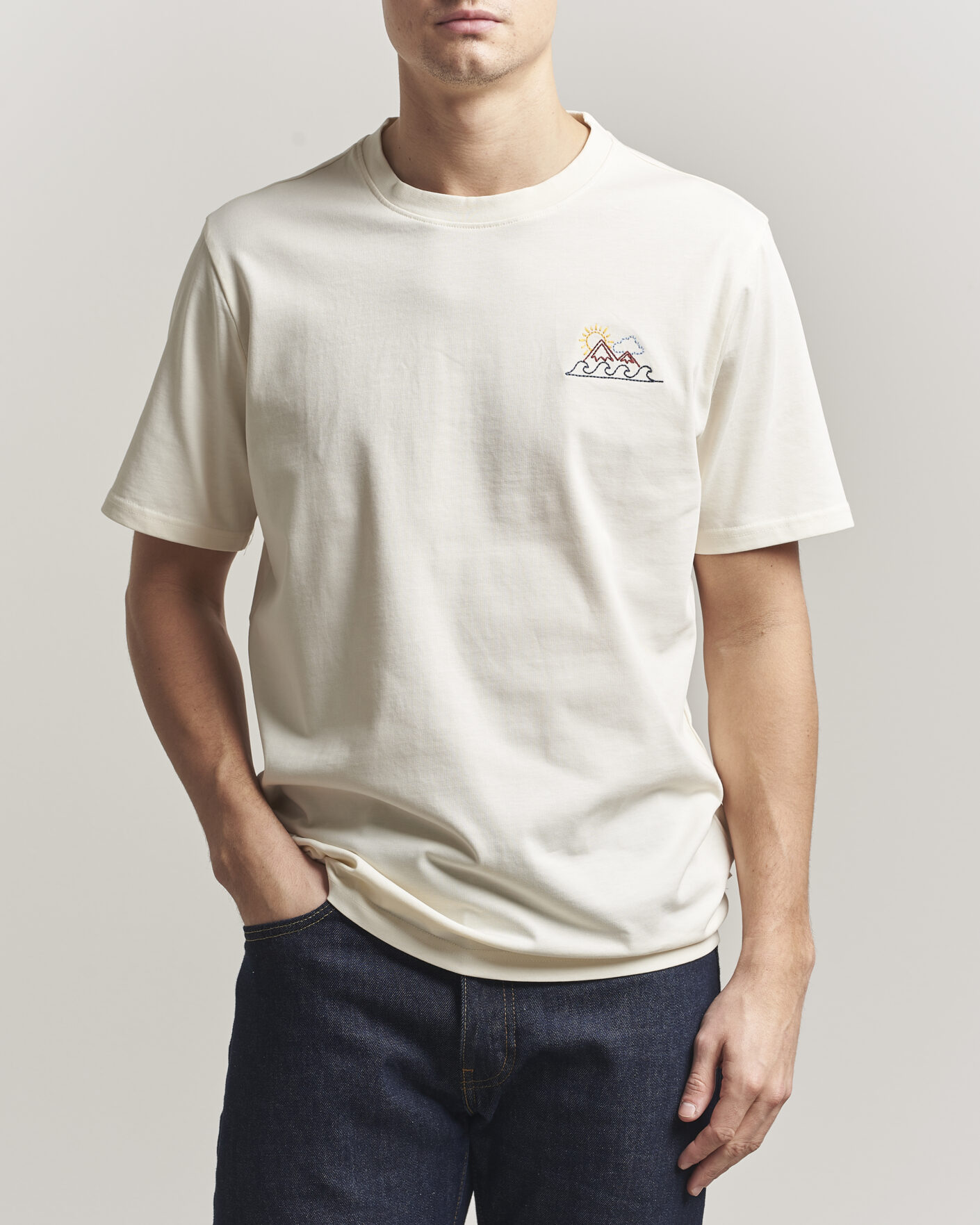 Herren | T-Shirts | KnowledgeCotton Apparel | Chest Print T-Shirt Egret