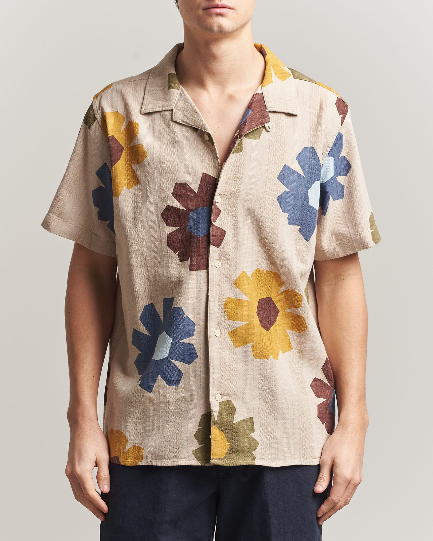Herren | Hemden | KnowledgeCotton Apparel | Relaxed Printed Cotton Short Sleeve Shirt Multi