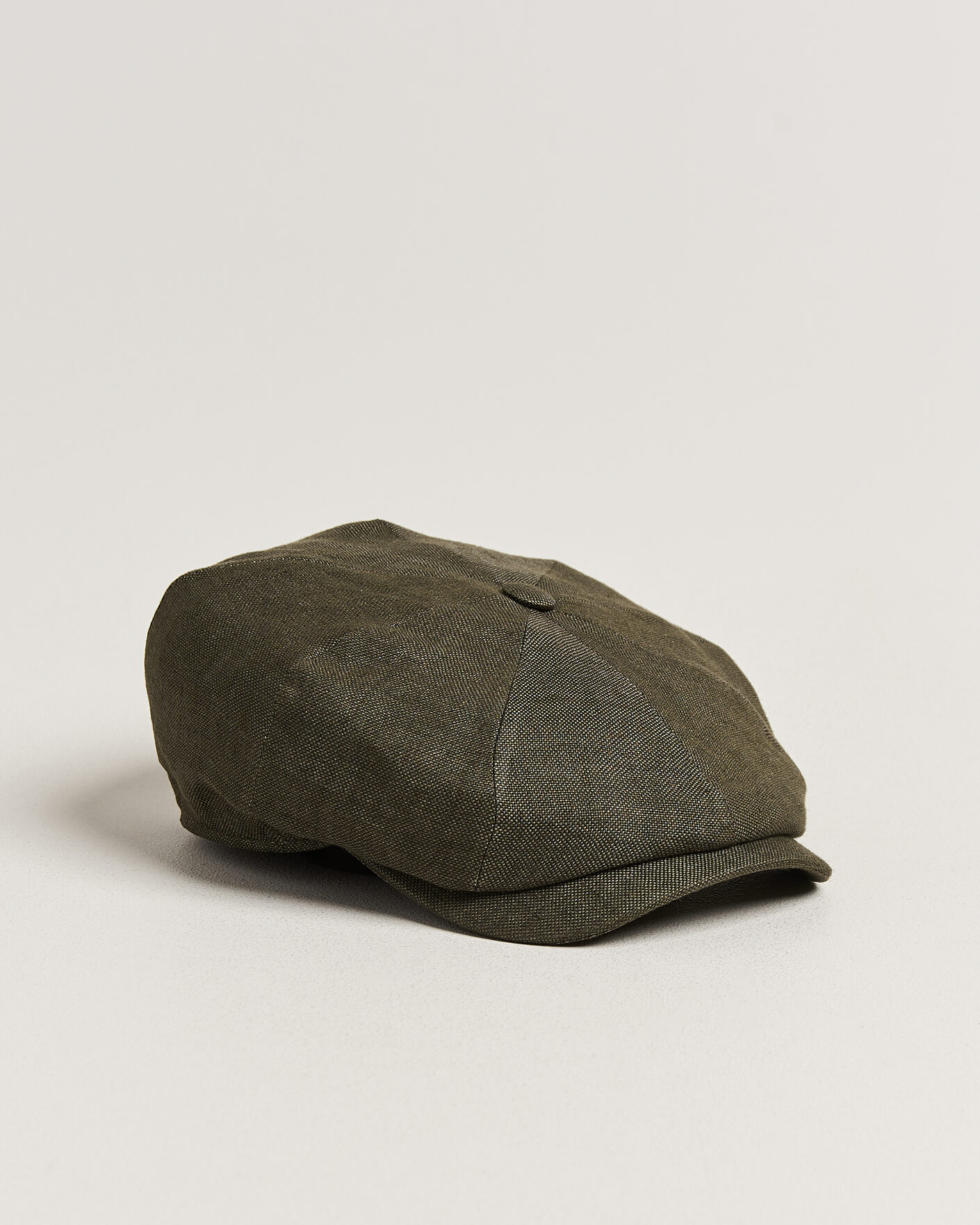 Herren | Hüte & Mützen | Wigéns | Newsboy Retro Hopsack Linen Cap Dark Olive