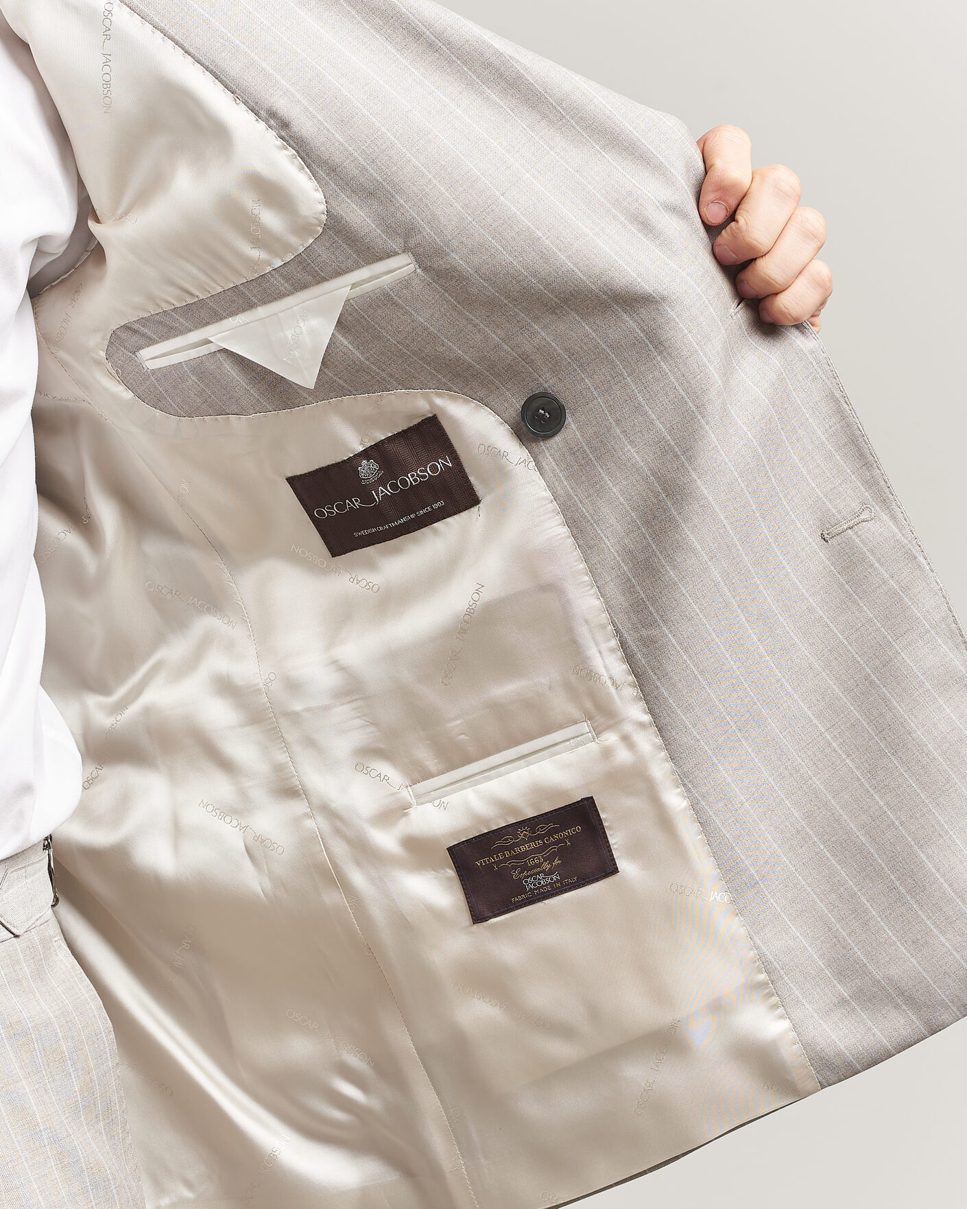 Herren | Sakkos | Oscar Jacobson | Richard Striped Wool Blazer Beige