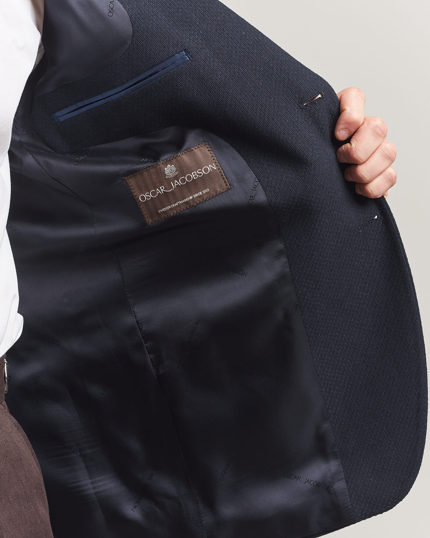 Herren | Sakkos | Oscar Jacobson | Fogerty Patch Structure Cotton Blazer Navy