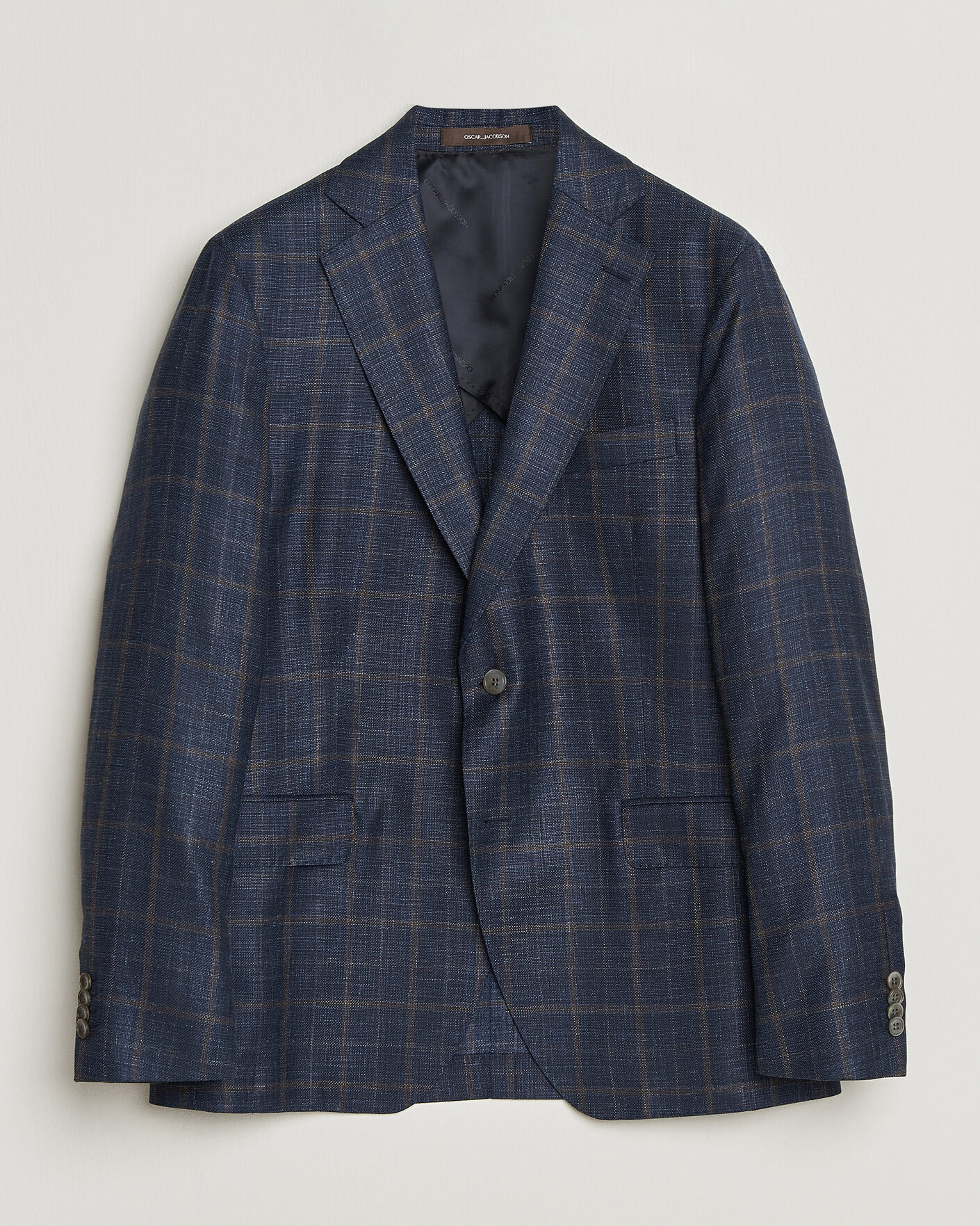 Herren | Sakkos | Oscar Jacobson | Ferry Patch Loro Piana Summertime Checked Blazer Navy