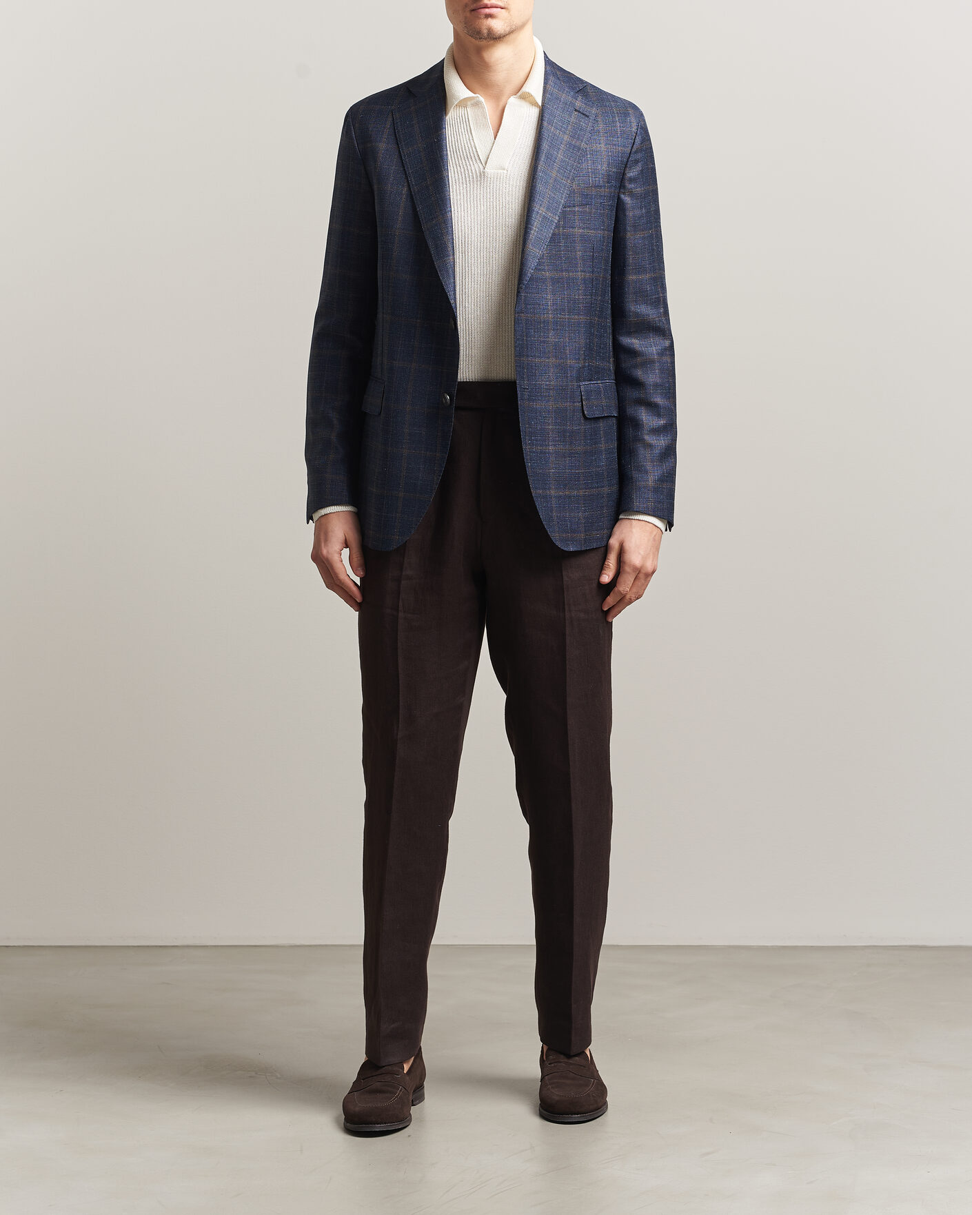 Herren | Sakkos | Oscar Jacobson | Ferry Patch Loro Piana Summertime Checked Blazer Navy