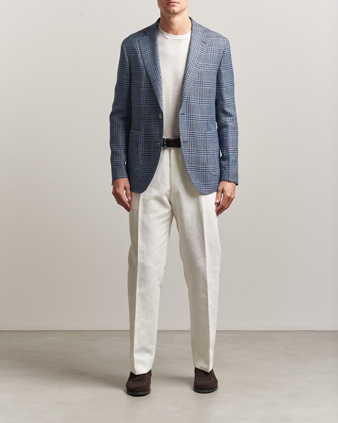 Herren | Sakkos | Oscar Jacobson | Ferry Patch Soft Checked Linen/Wool Blazer Blue
