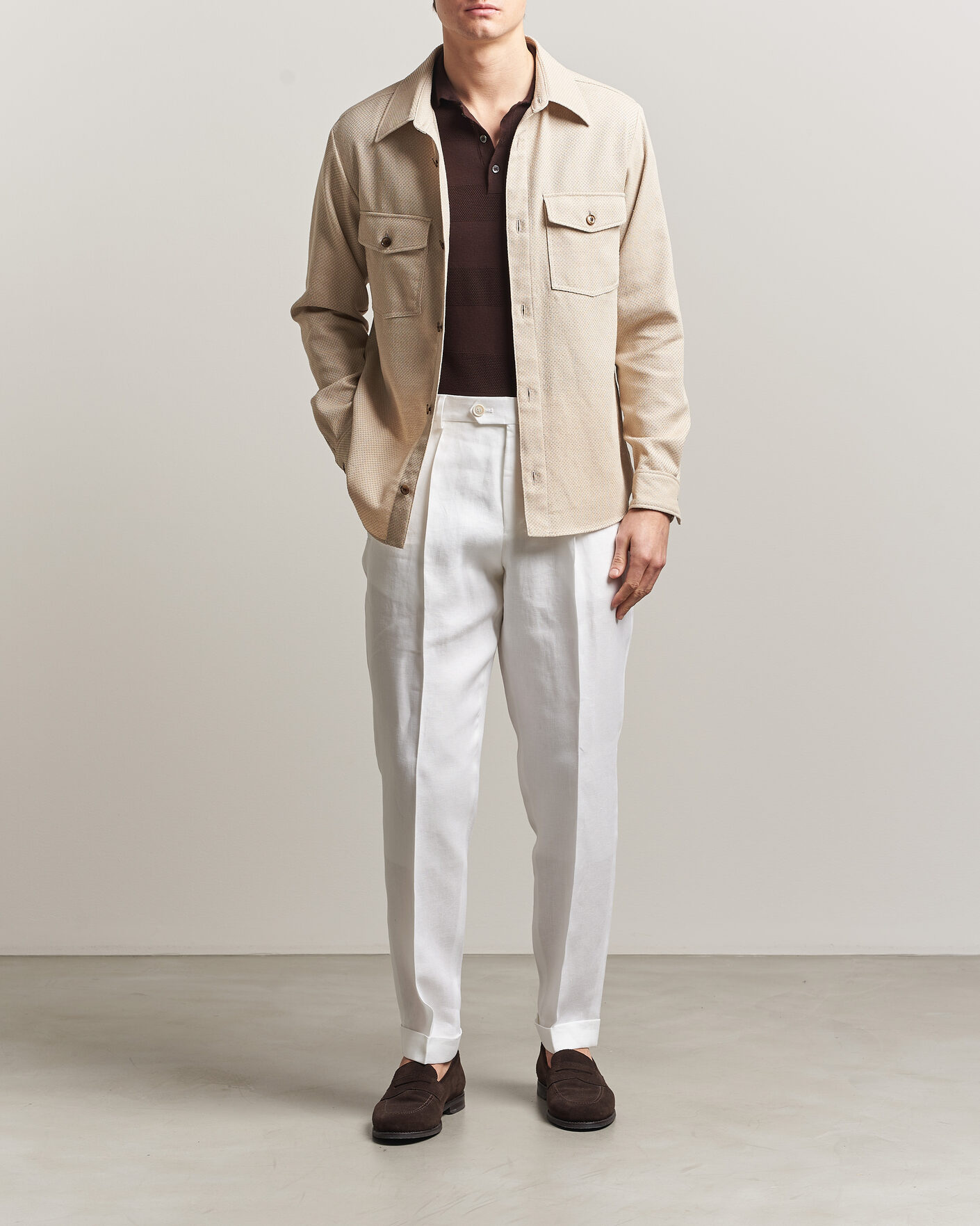 Herren | Hemden | Oscar Jacobson | Magnus Structure Cotton Overshirt Beige