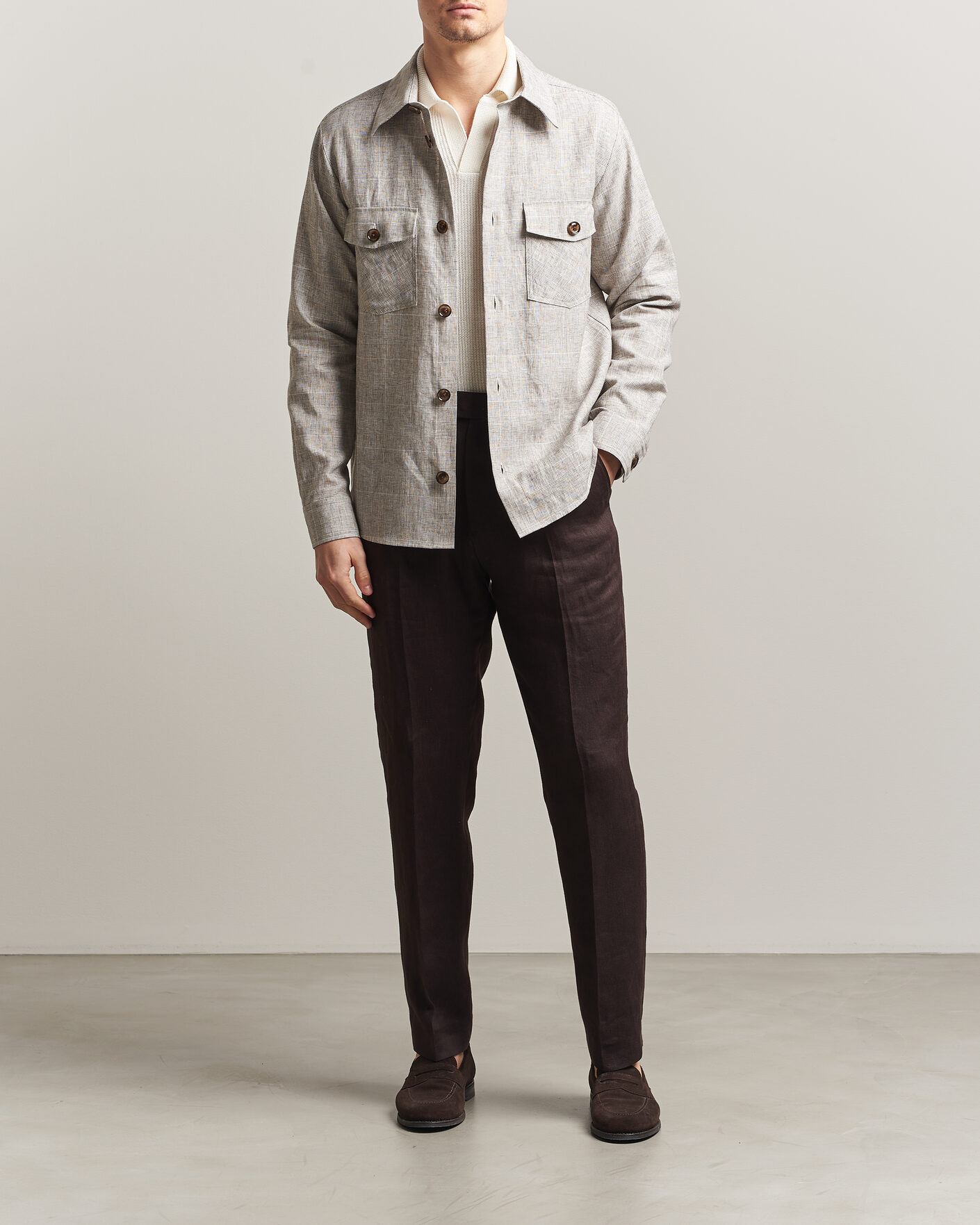 Herren | Hemden | Oscar Jacobson | Magnus Checked Linen Overshirt Beige