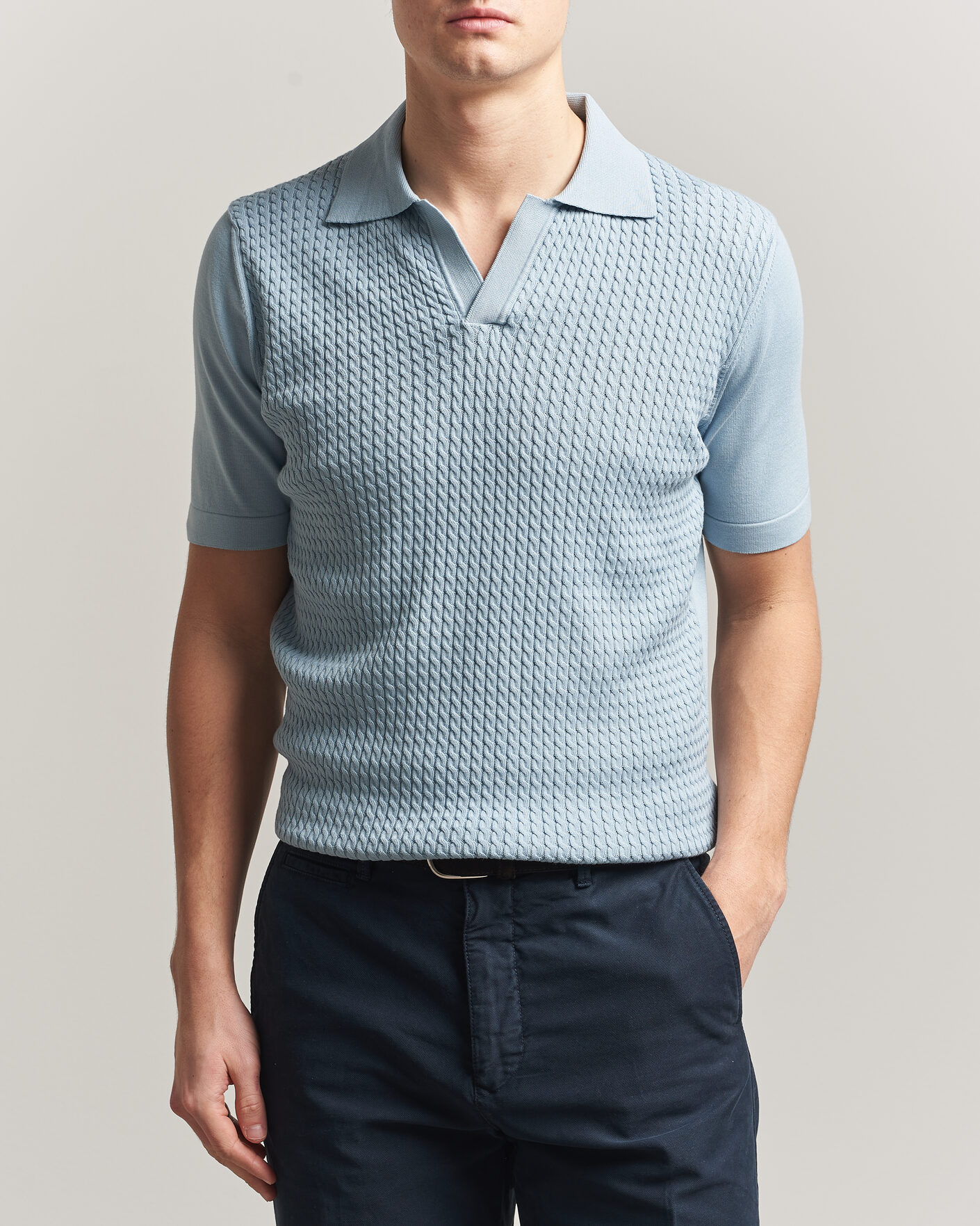Herren | Poloshirts | Oscar Jacobson | Alf Structured Cotton Polo Light Blue