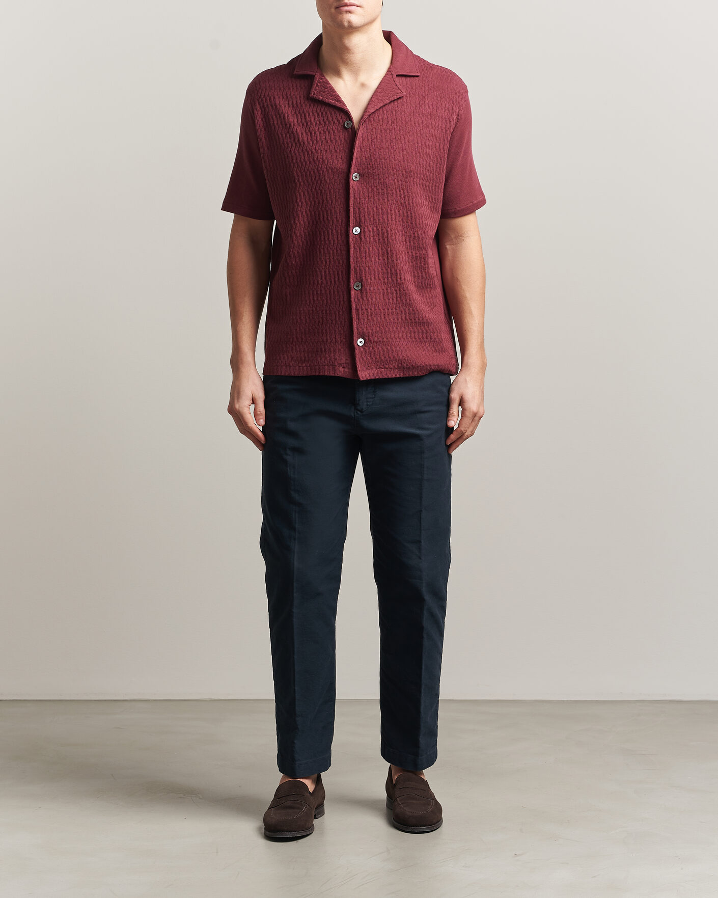 Herren | Hemden | Oscar Jacobson | Kirk Knitted Short Sleeve Shirt Wine Red