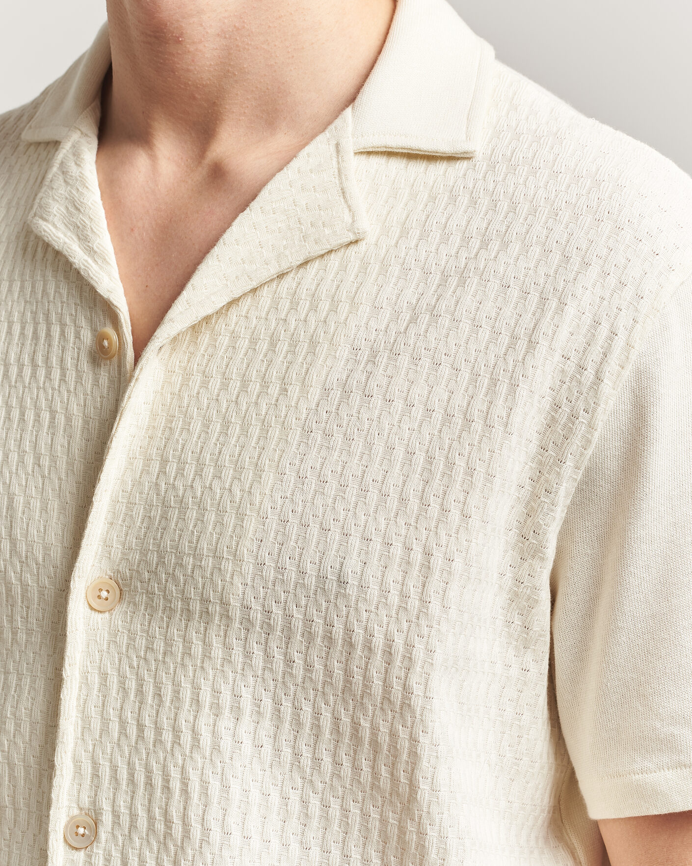 Herren | Hemden | Oscar Jacobson | Kirk Knitted Short Sleeve Shirt Off White