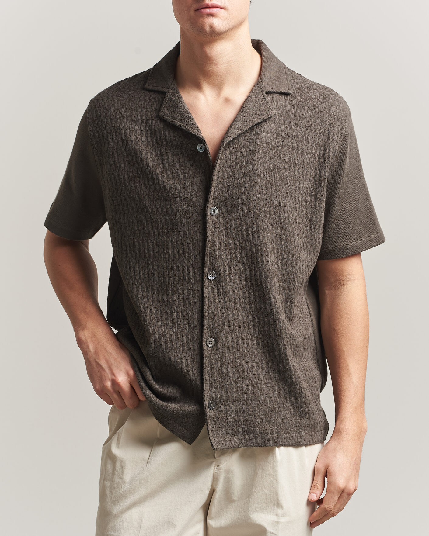 Herren | Hemden | Oscar Jacobson | Kirk Knitted Short Sleeve Shirt Green