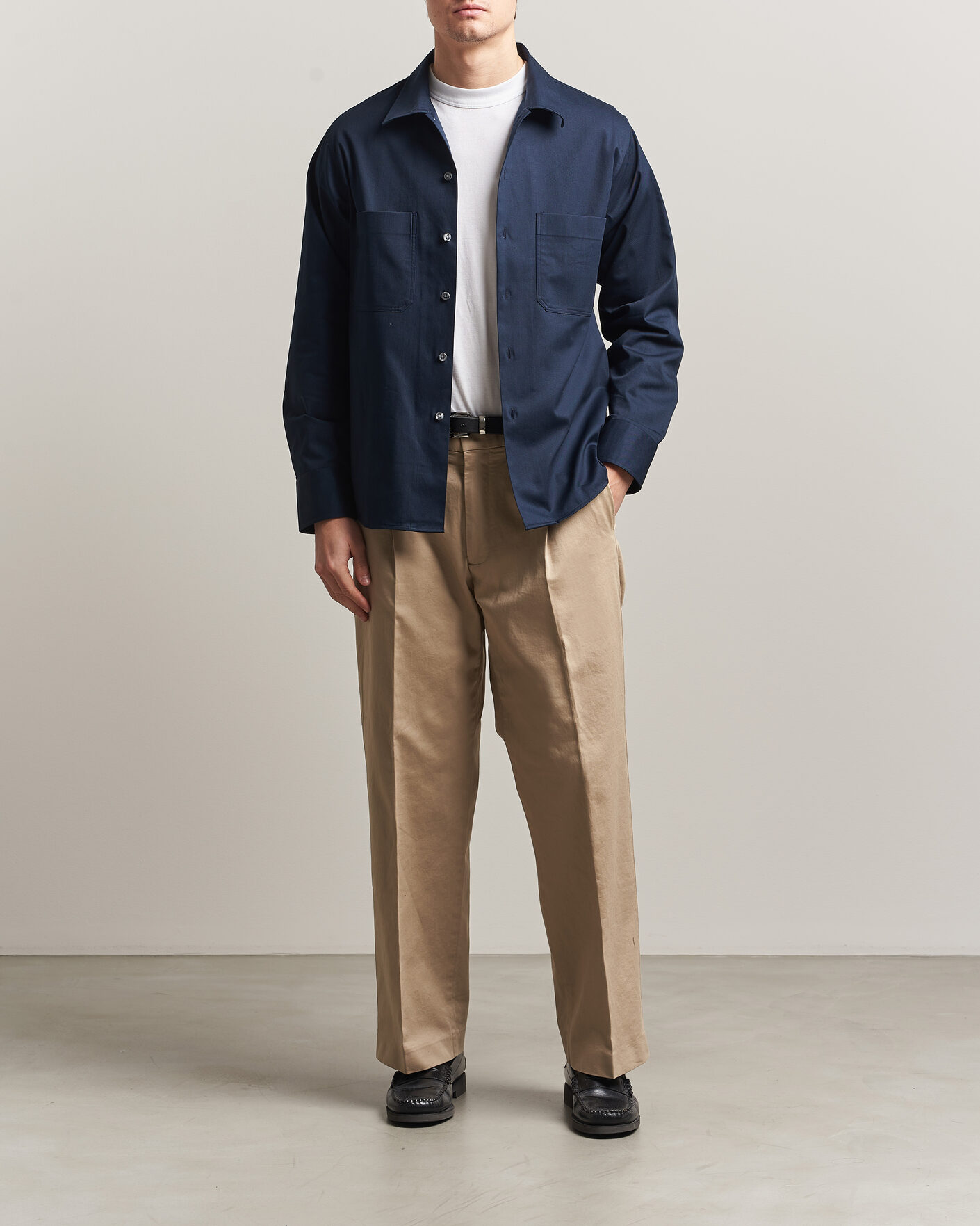 Herren | Hemden | Oscar Jacobson | Straight Fit Bowling Collar Cotton Shirt Navy