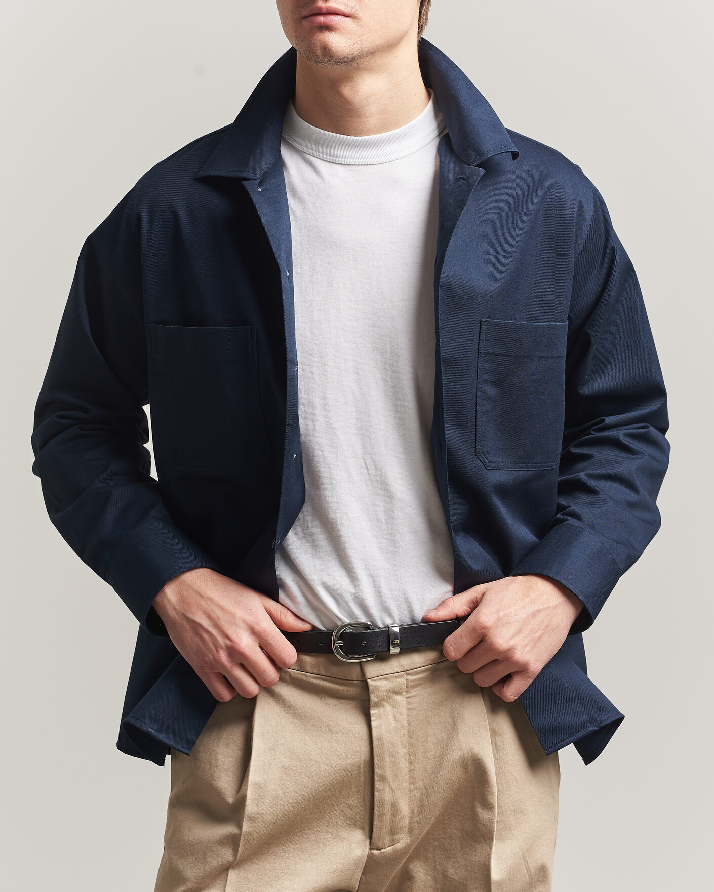 Herren | Hemden | Oscar Jacobson | Straight Fit Bowling Collar Cotton Shirt Navy
