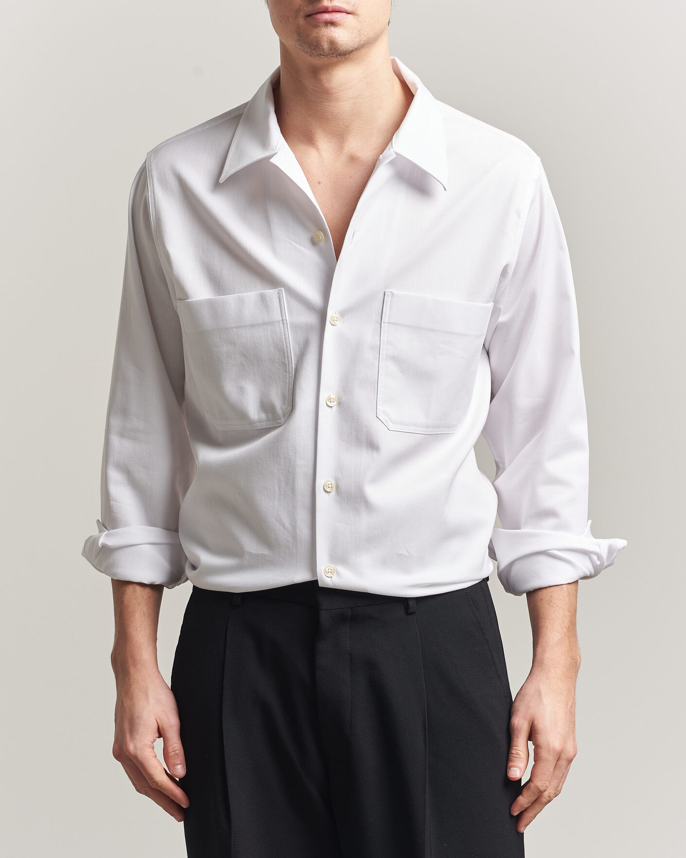 Herren | Hemden | Oscar Jacobson | Straight Fit Bowling Collar Cotton Shirt White