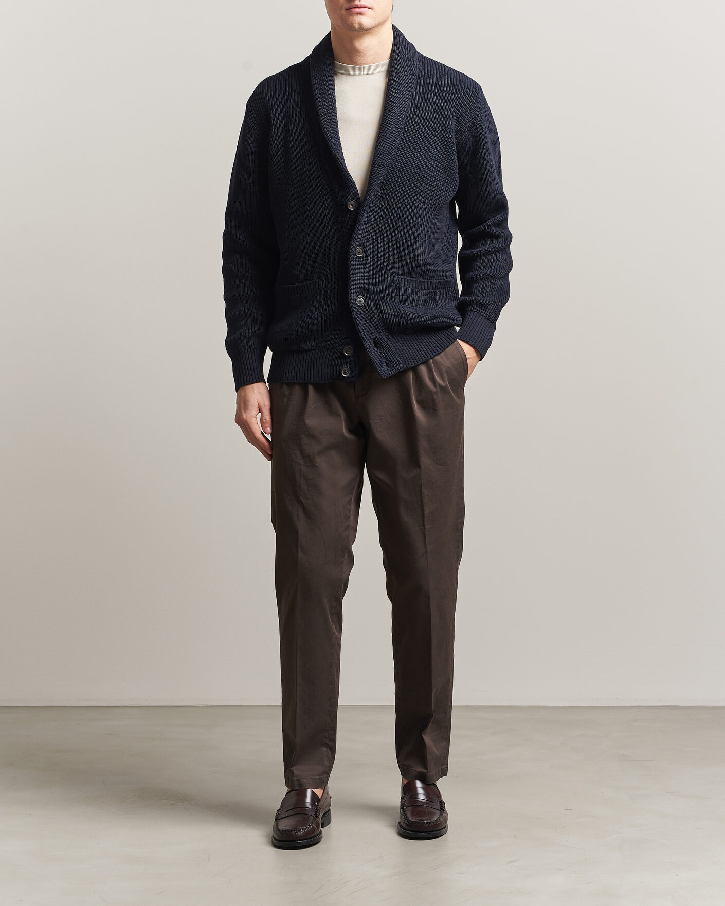 Herren | Pullover | Oscar Jacobson | Roland Knitted Cotton Cardigan Navy