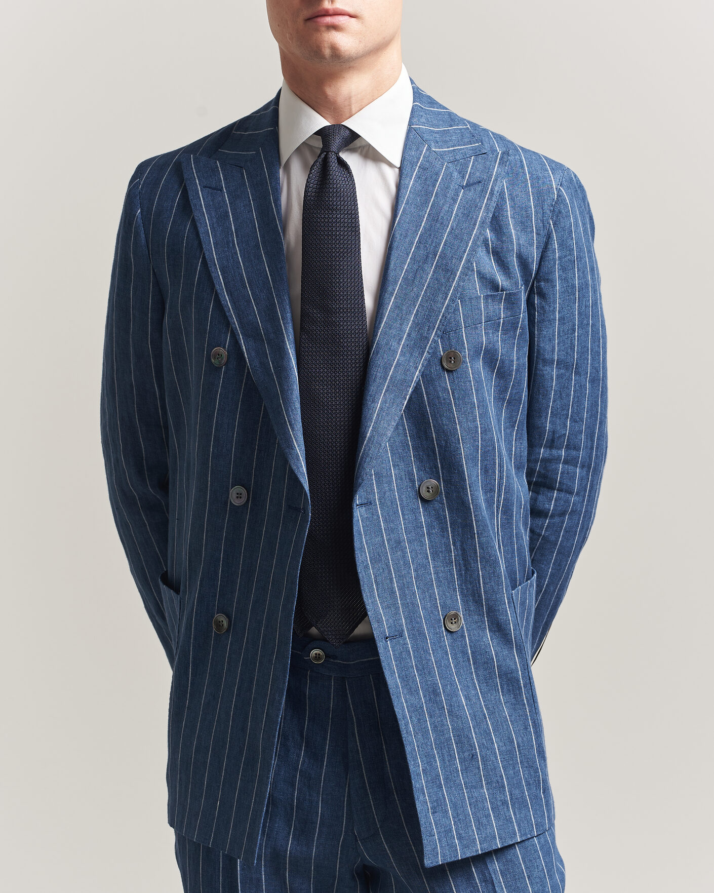 Herren | Sakkos | Oscar Jacobson | Farrys Patch Striped Linen Blazer Blue