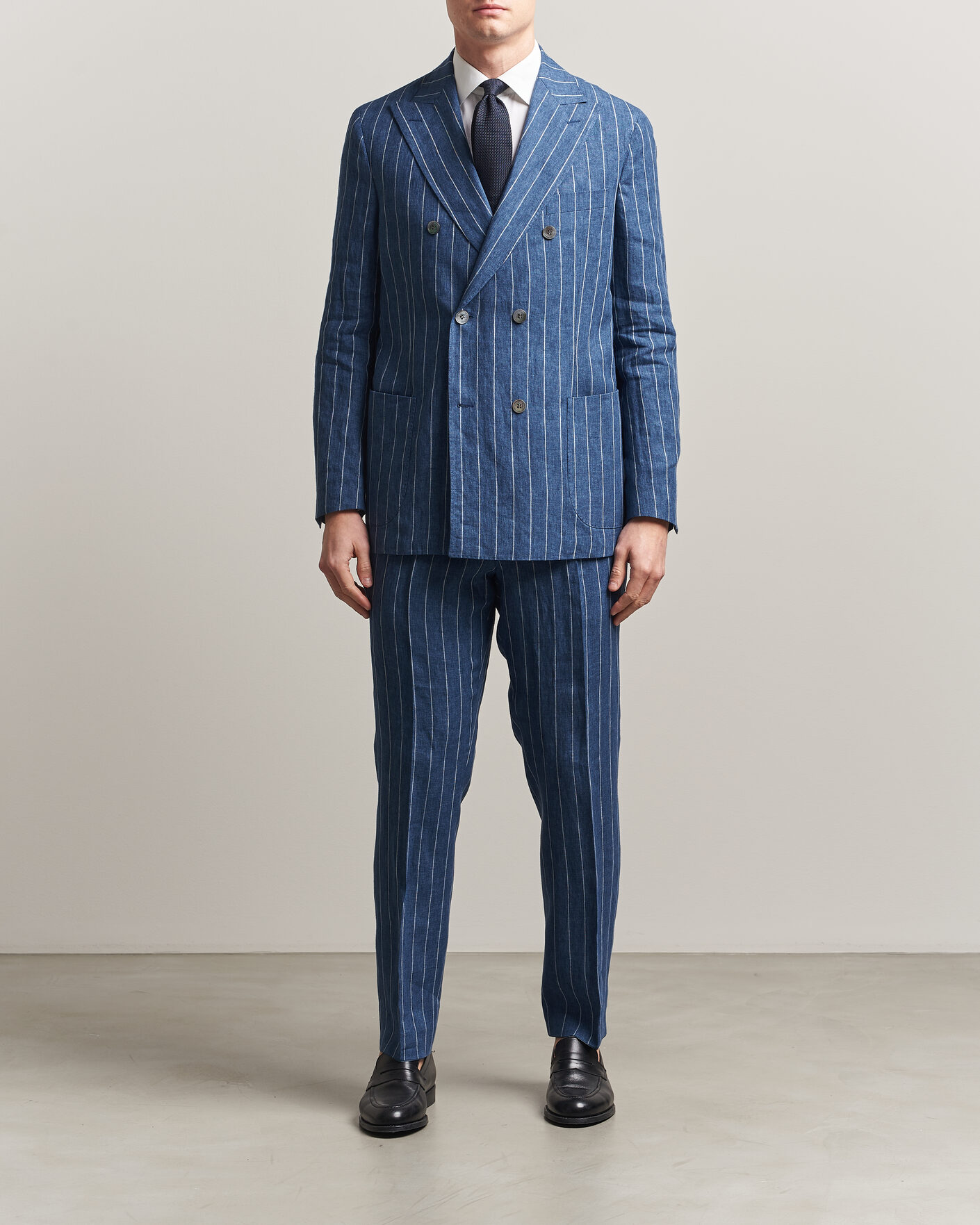 Herren | Hosen | Oscar Jacobson | Dandy Striped Linen Trousers Blue