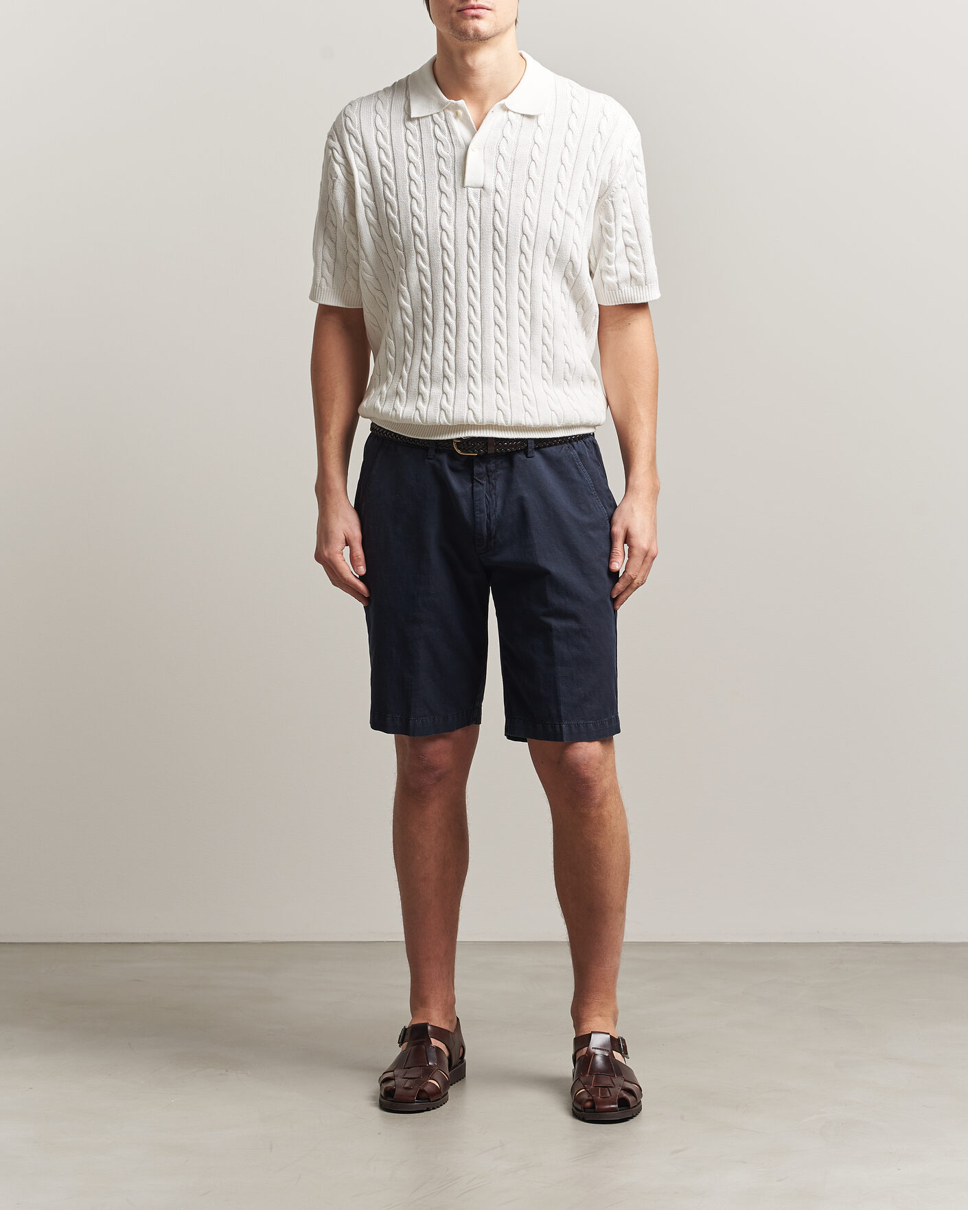 Herren | Poloshirts | BEAMS PLUS | Short Sleeve Cable Polo White