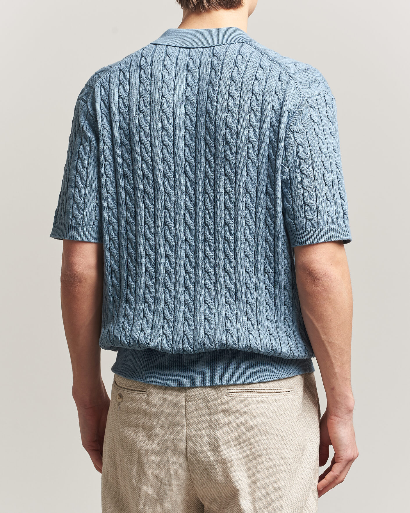 Herren | Poloshirts | BEAMS PLUS | Short Sleeve Cable Polo Blue 