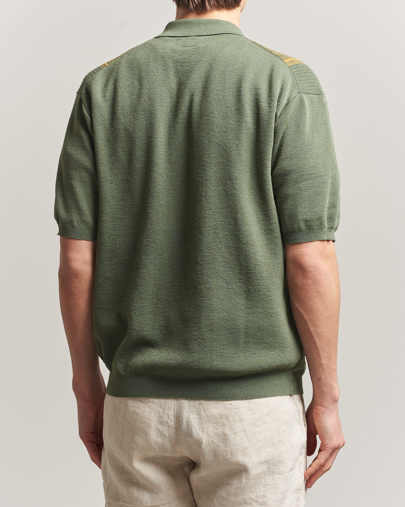Herren | Poloshirts | BEAMS PLUS | Zip Knit Striped Polo Olive