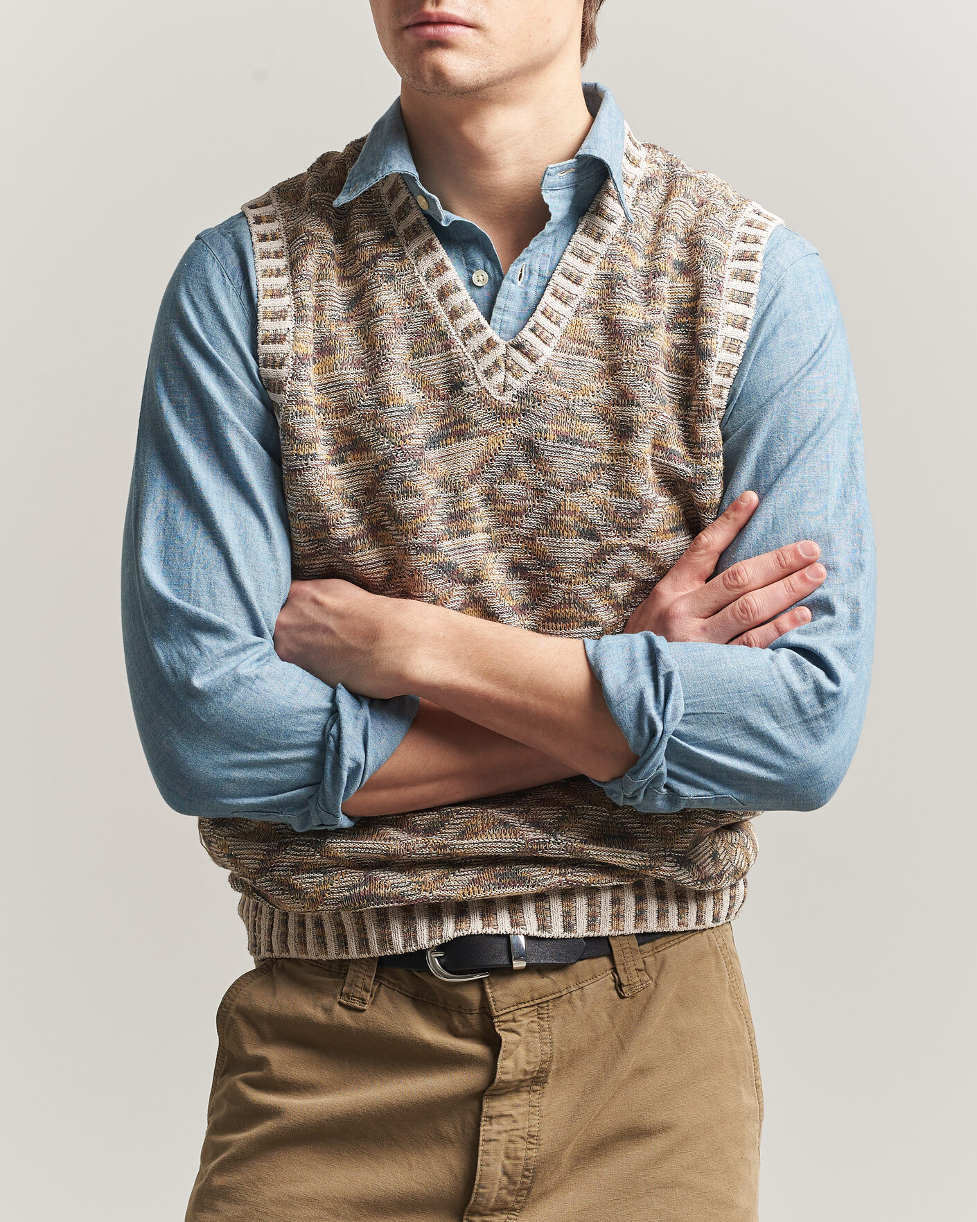 Herren | Pullover | BEAMS PLUS | Kasuri Jacquard Knit Vest Beige