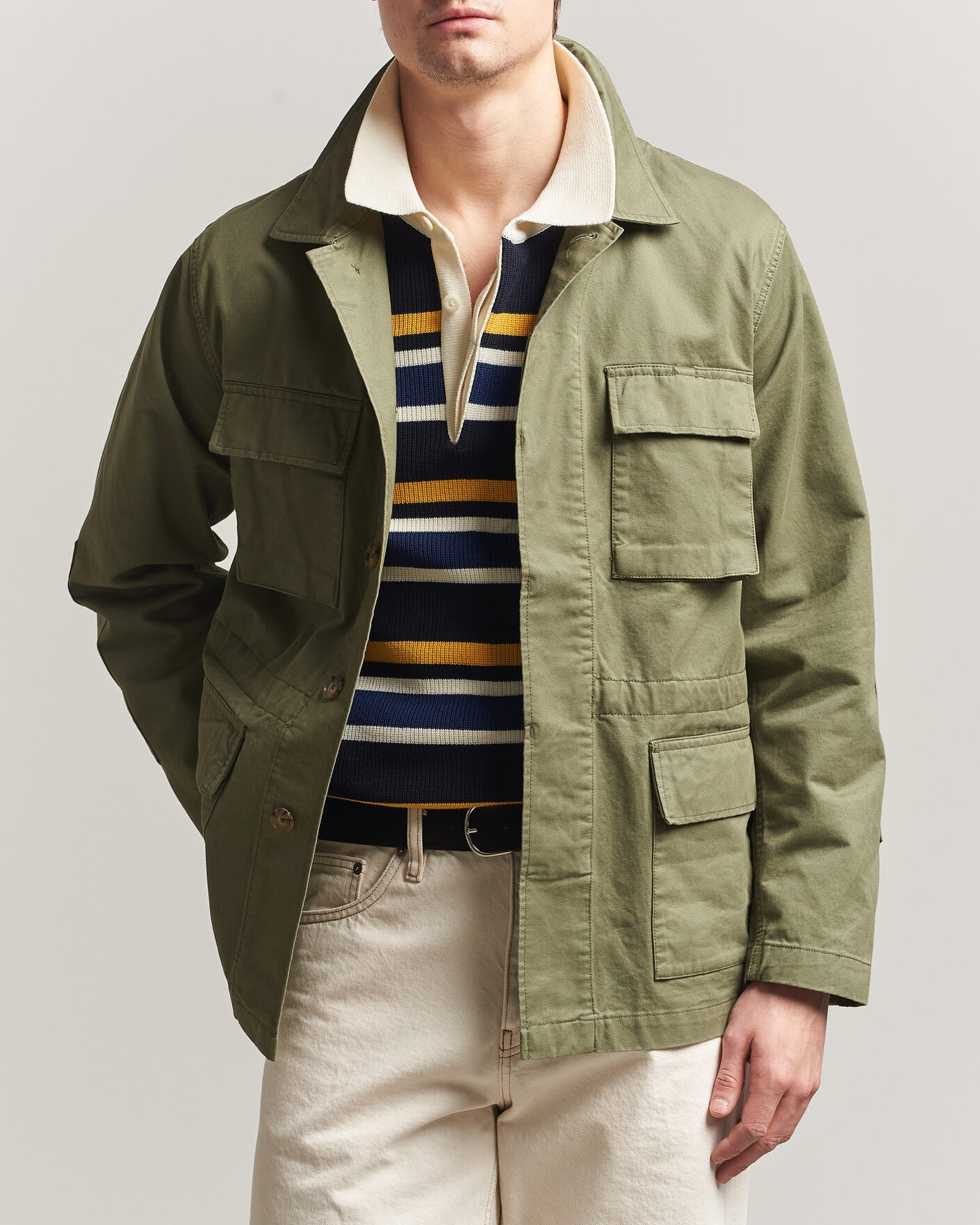 Herren | Jacken | Baracuta | Washed Cotton Twill Field Shacket Lichen Green