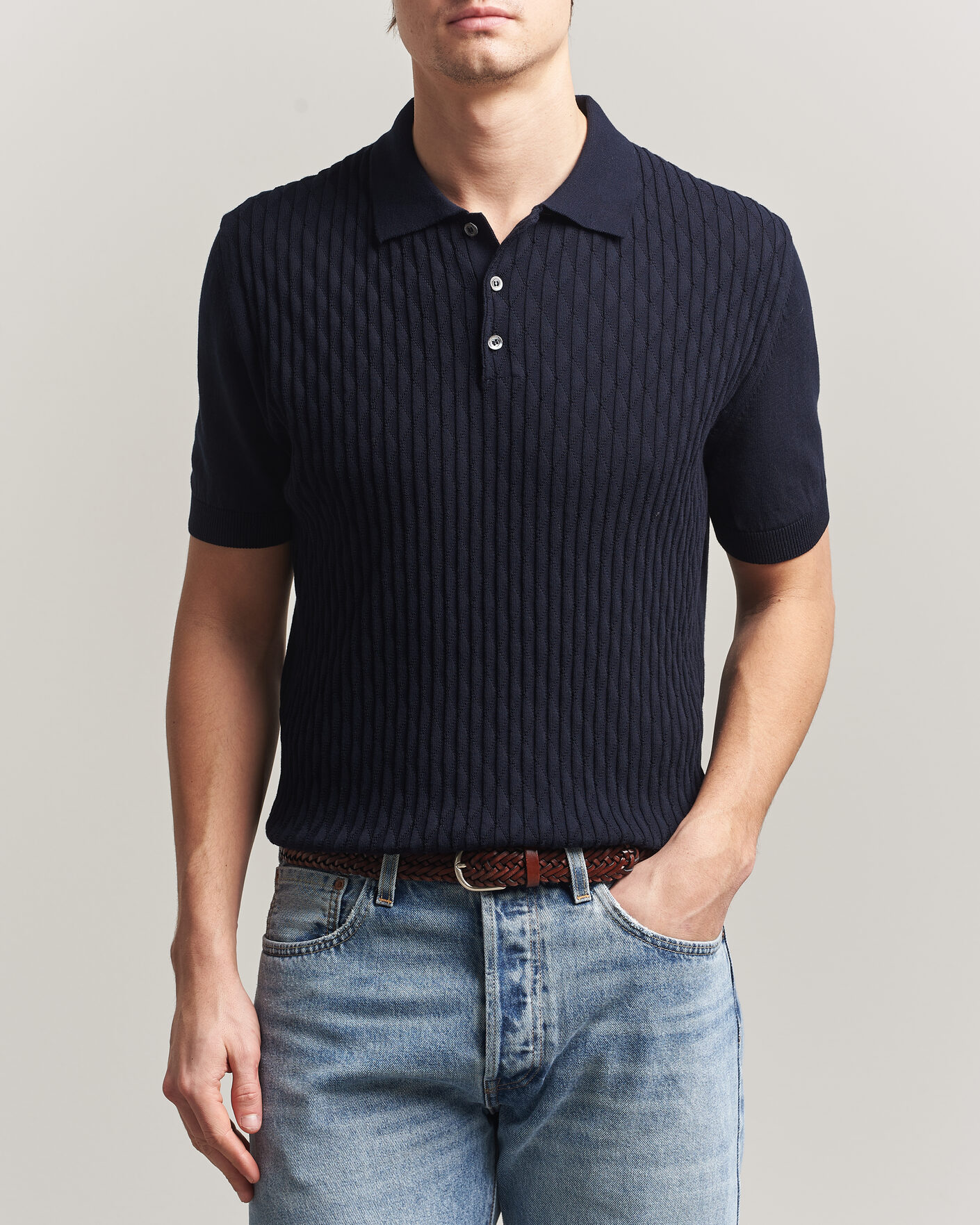 Herren | Poloshirts | Baracuta | Pattern Stich Polo Navy