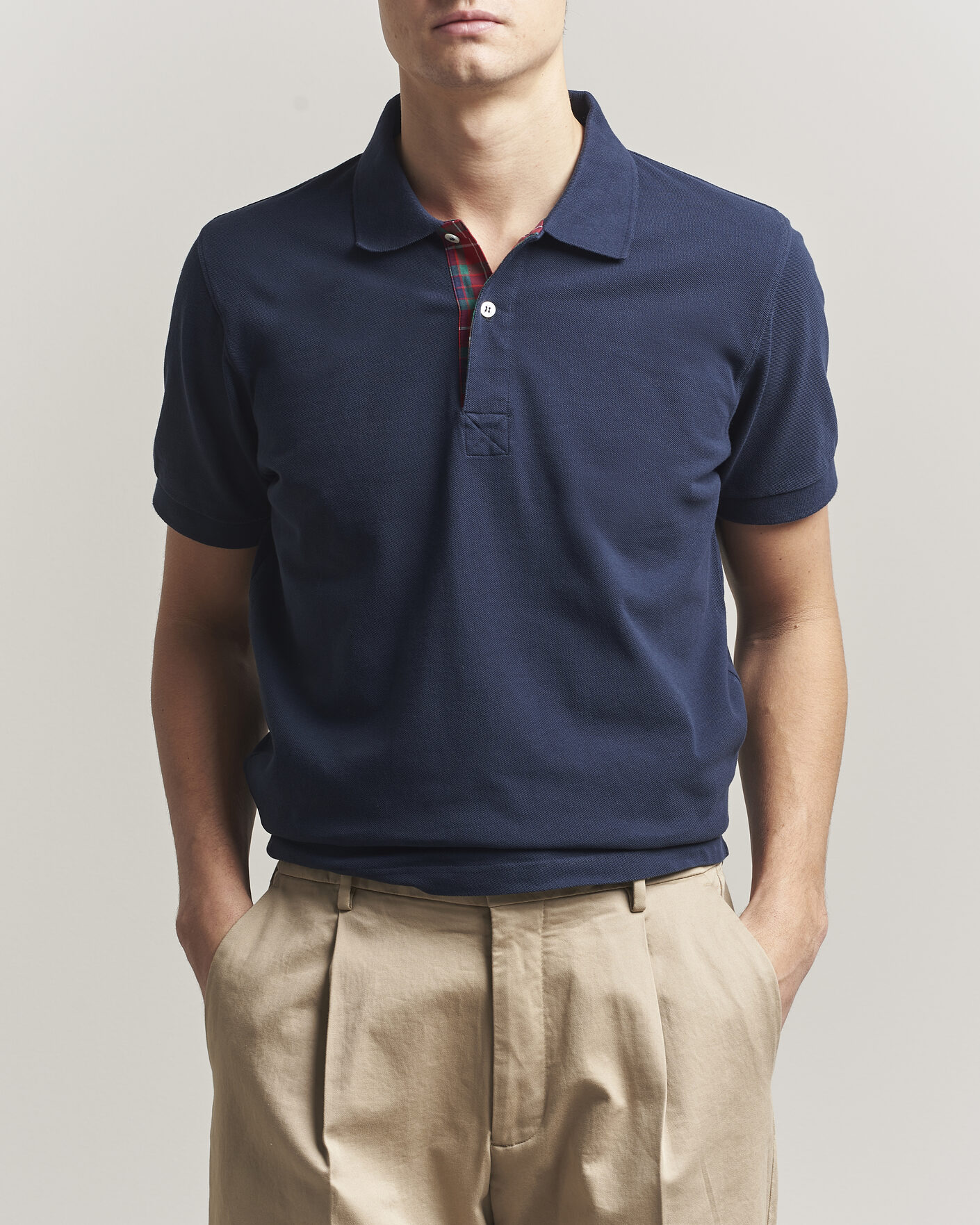 Herren | Poloshirts | Baracuta | Tartan Placket Piquet Polo Navy