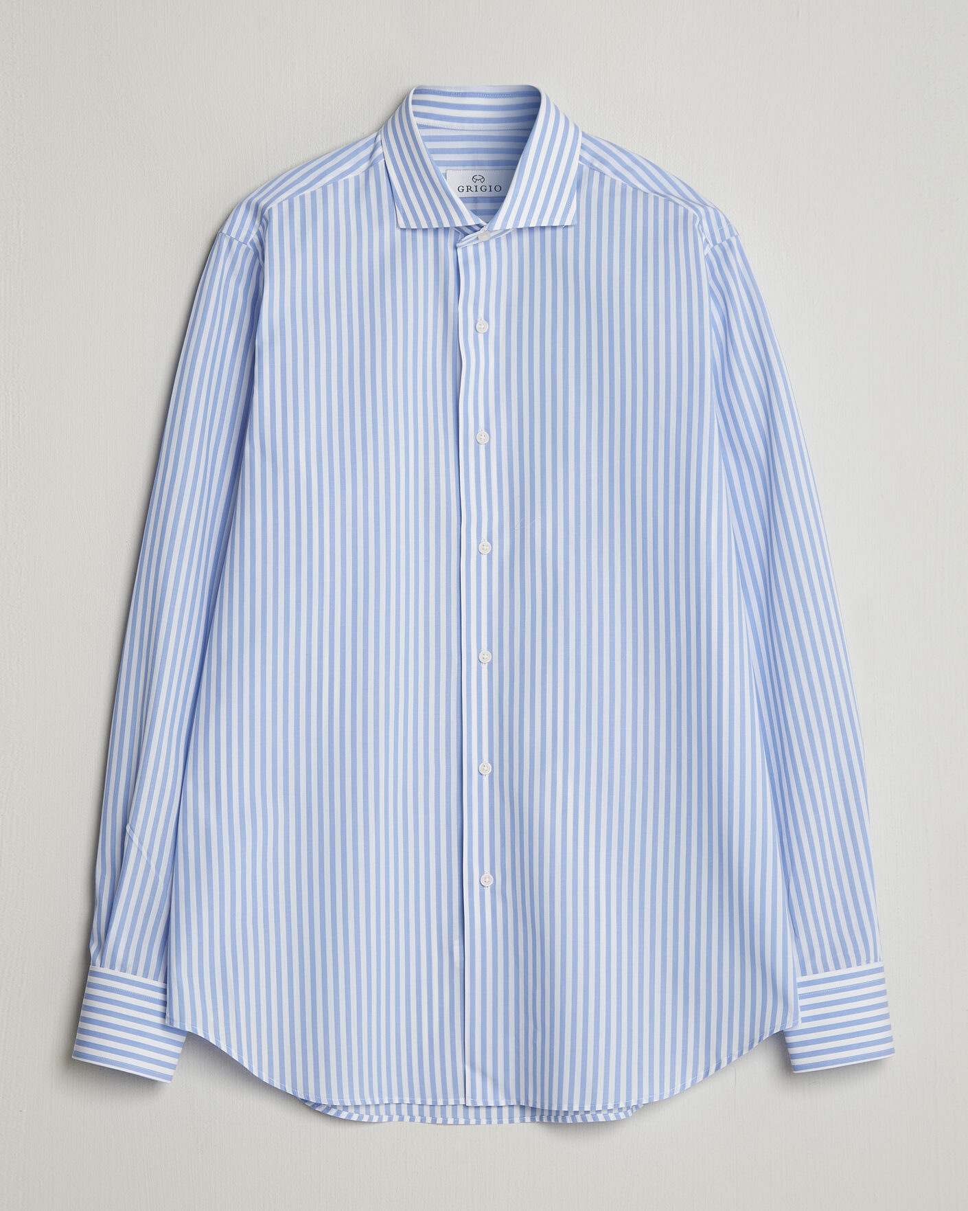 Herren | Hemden | Grigio | Cotton Poplin Dress Shirt Light Blue Stripe