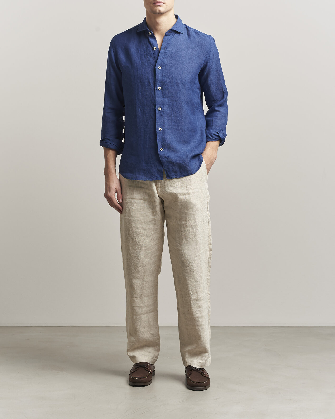 Herren | Hemden | Grigio | Washed Linen Shirt Navy