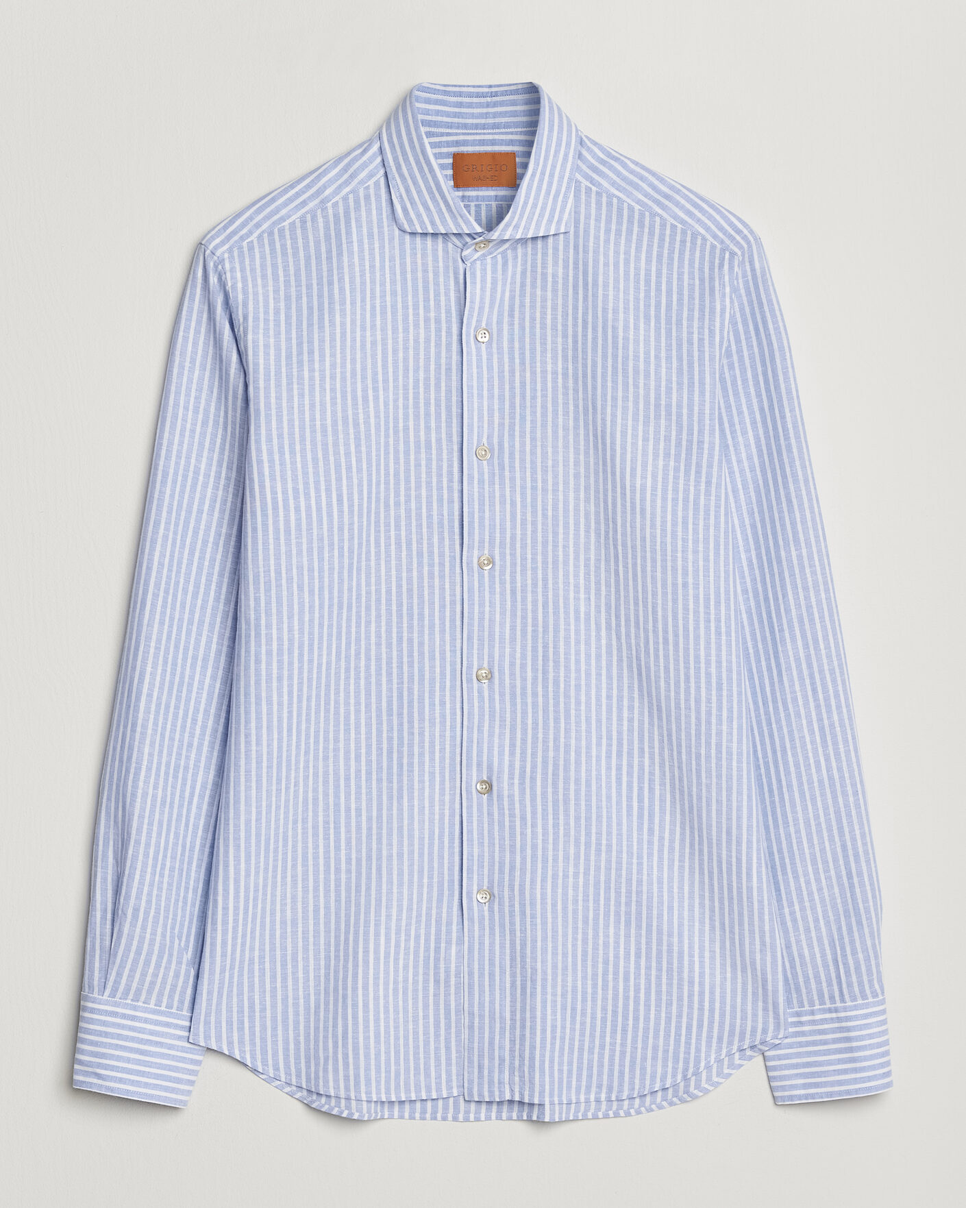 Herren | Hemden | Grigio | Washed Cotton/Linen Shirt Blue Stripe