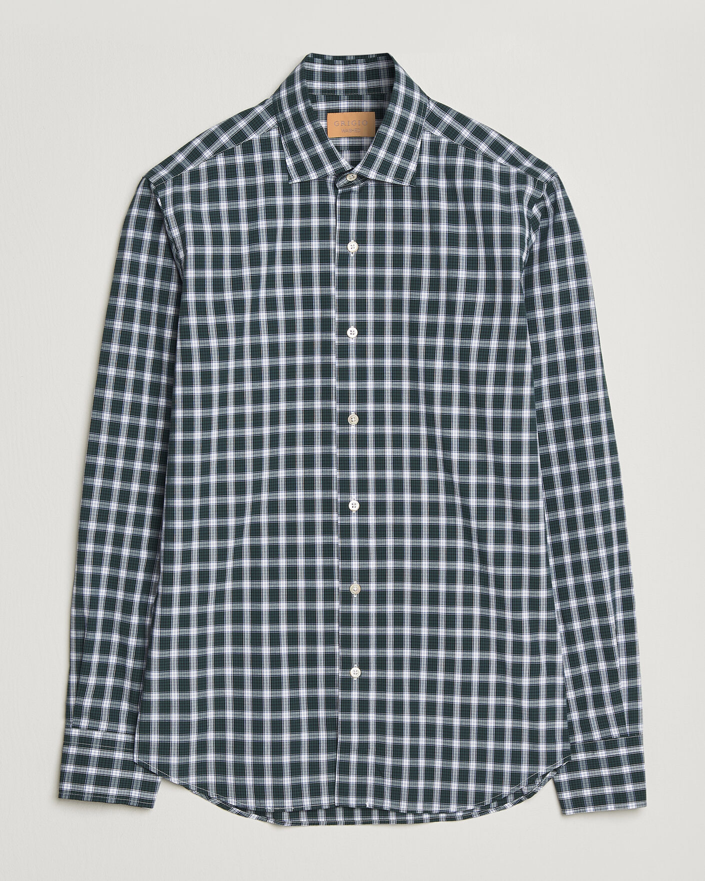 Herren | Hemden | Grigio | Washed Casual Shirt Green Check