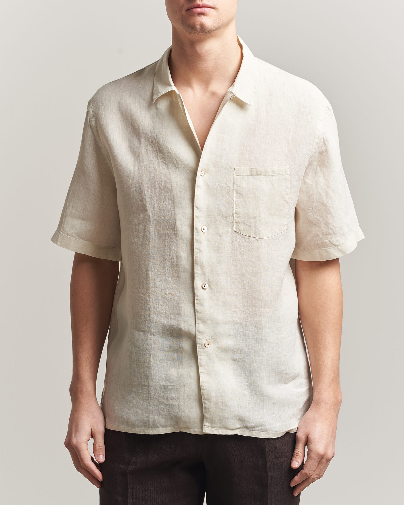 Herren | Hemden | Grigio | Linen Camp Collar Shirt White