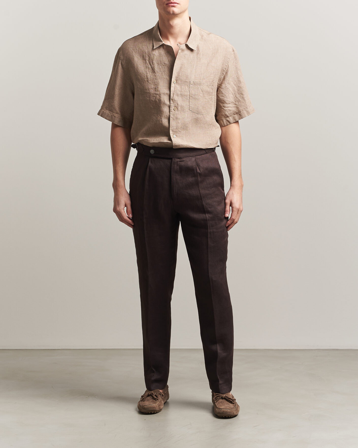 Herren | Hemden | Grigio | Linen Camp Collar Shirt Brown