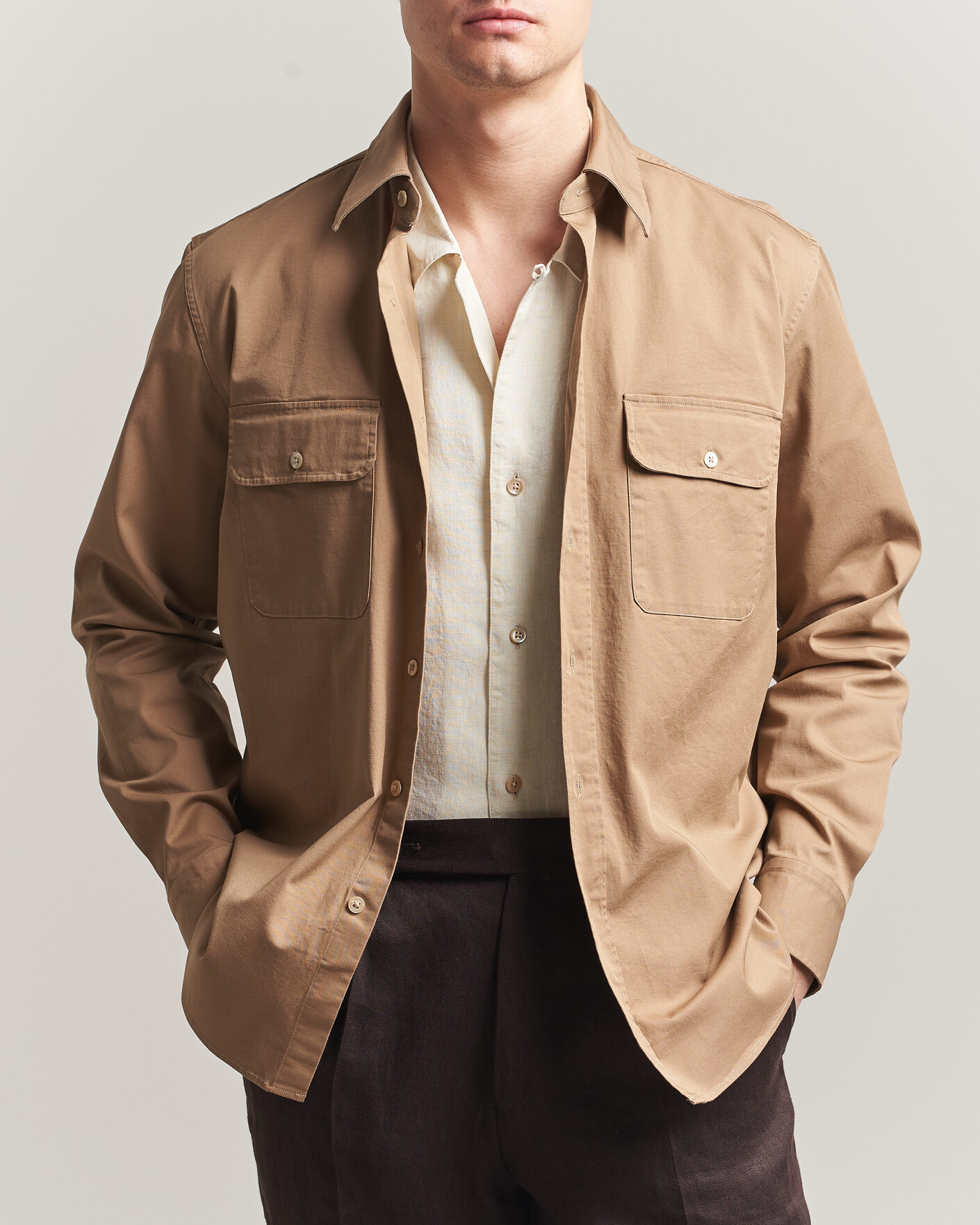 Herren | Hemden | Grigio | Illinois Cotton Overshirt Khaki